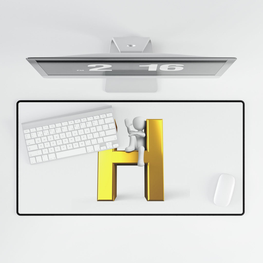Gold Letter H with Climbing Figure Desk Mat | Alphabet Initial Mouse Pad