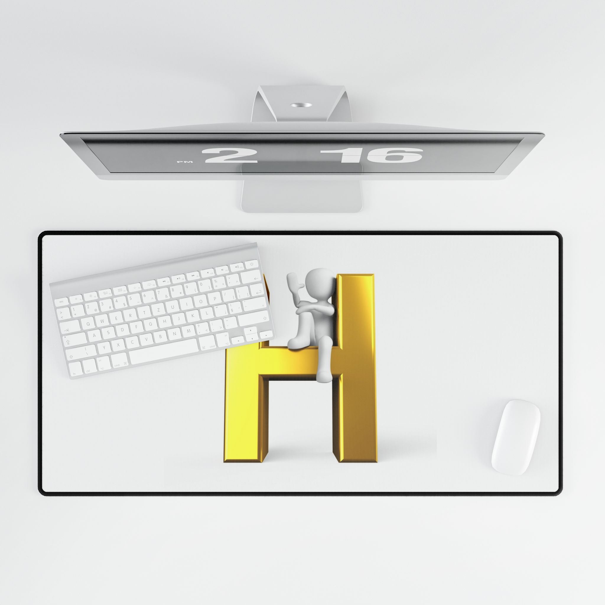 Gold Letter H with Climbing Figure Desk Mat | Alphabet Initial Mouse Pad