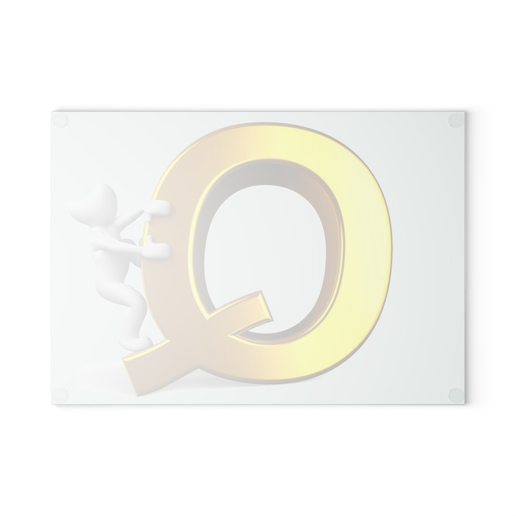 Gold Letter Q with Climber Glass Cutting Board | Monogram Initial Kitchen