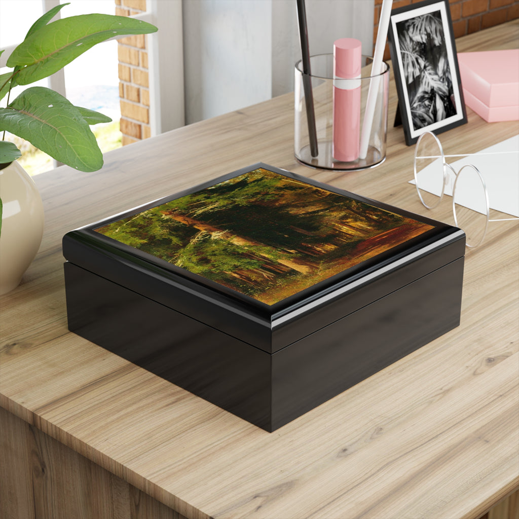 Forest Path Painting Jewelry Box | Woodland Landscape Trinket Box