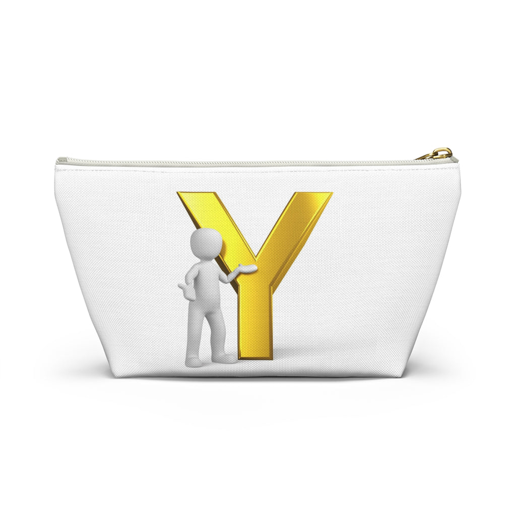 Gold Letter Y with Figure Accessory Pouch | Monogram Makeup Bag