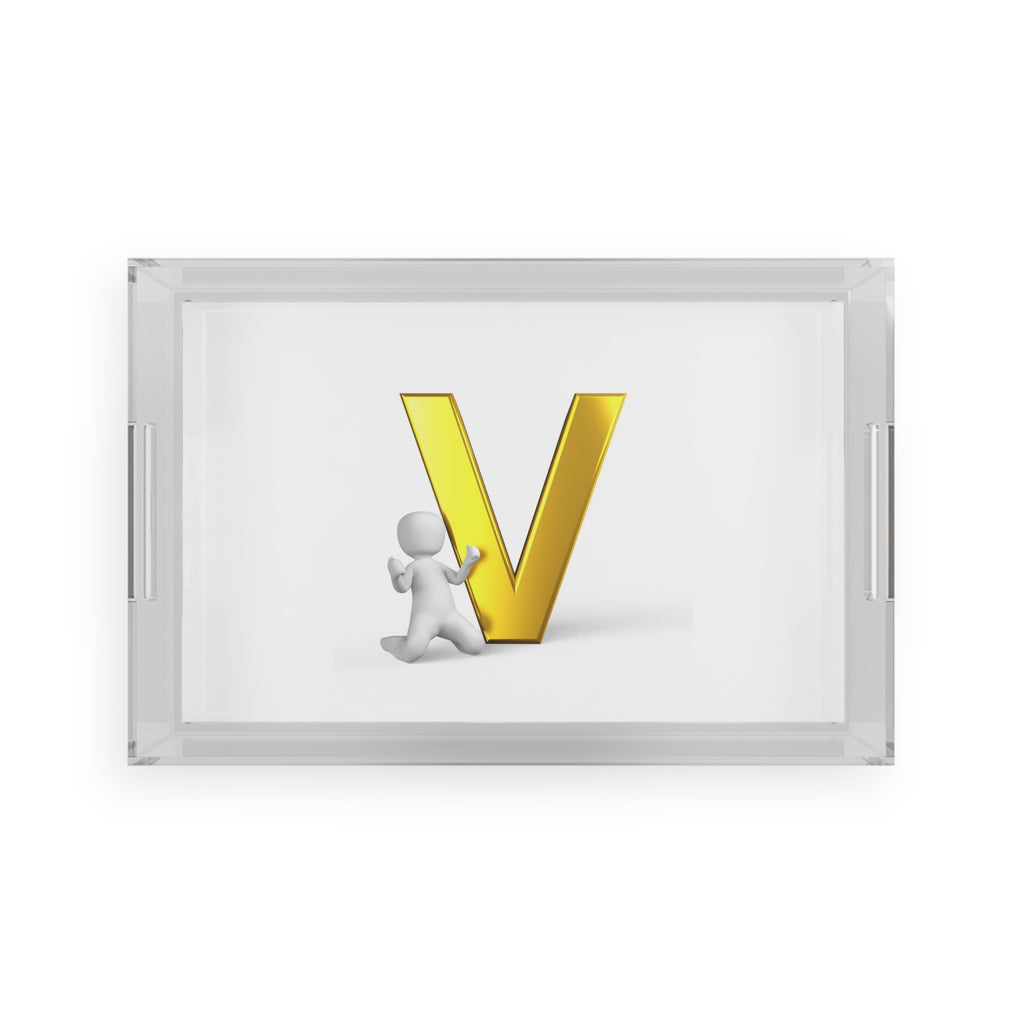 Gold Letter V Acrylic Serving Tray | Monogram Initial Tray