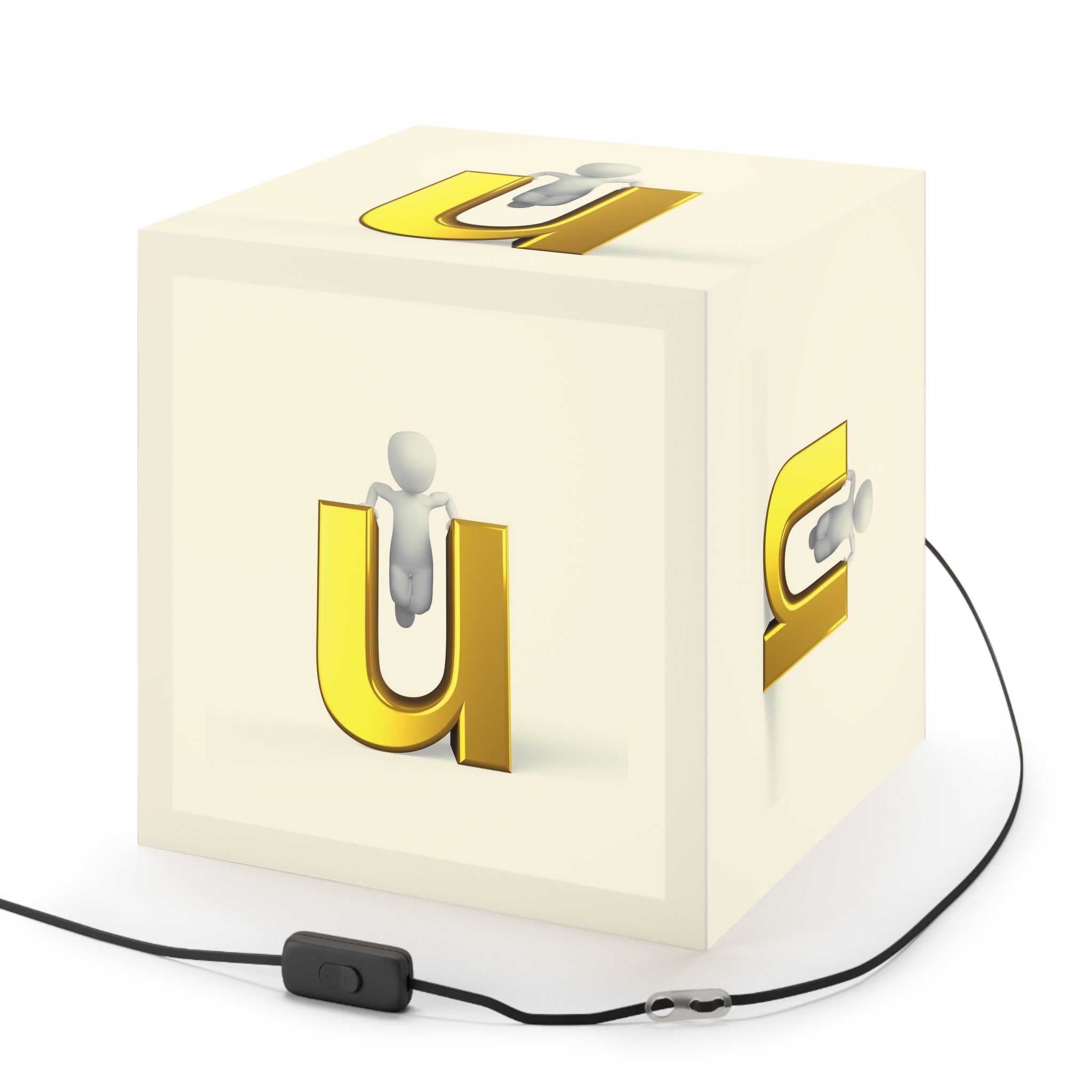 3D Gold Letter U Light Cube Lamp | Monogram Initial Pendant Light