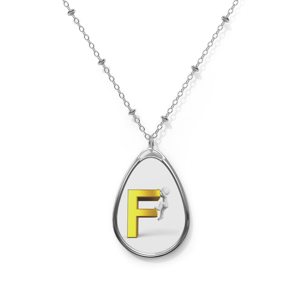 Oval Initial Necklace — Personalized 'F' Teardrop Pendant