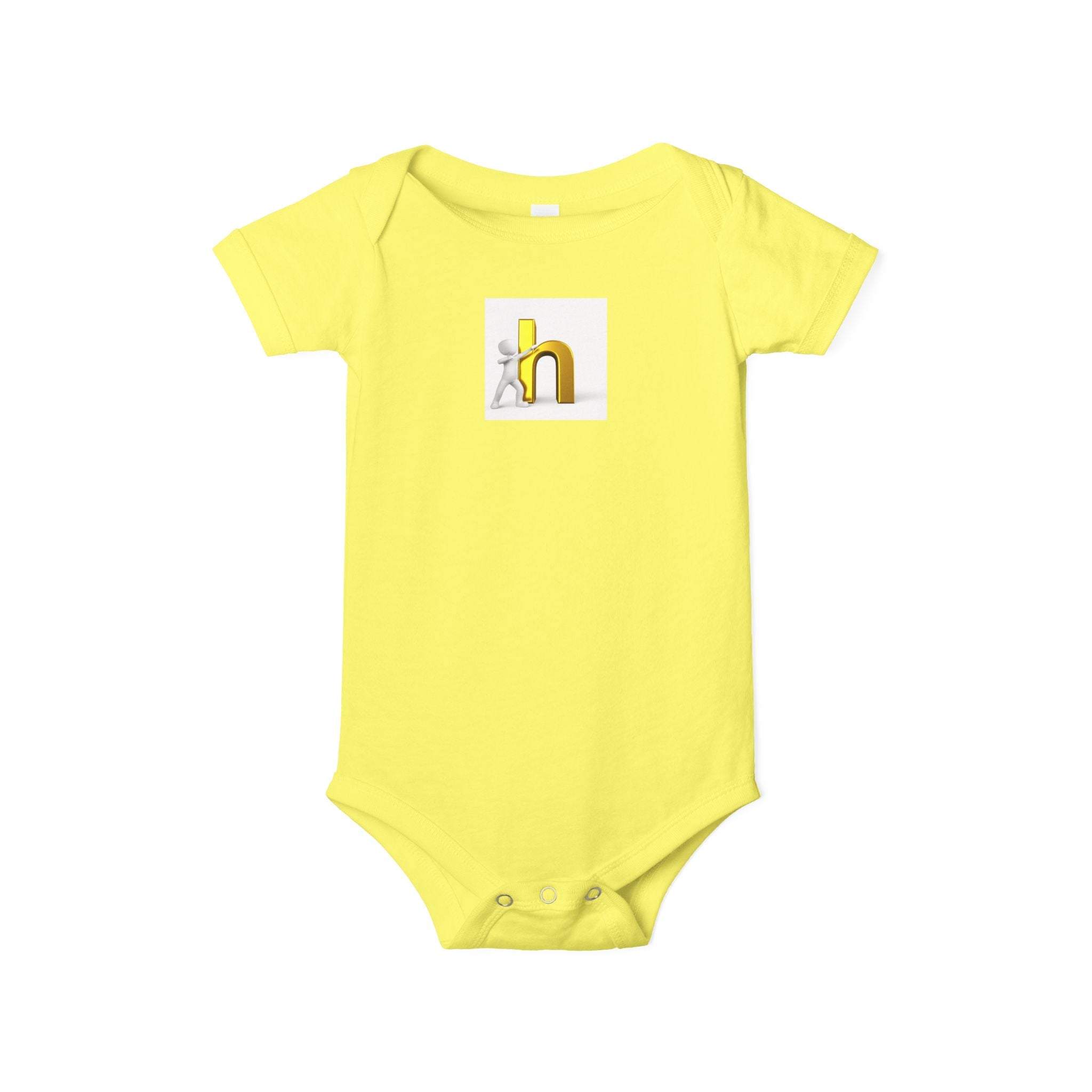 Grenouillère bébé jaune avec lettre H en 3D | Body bébé