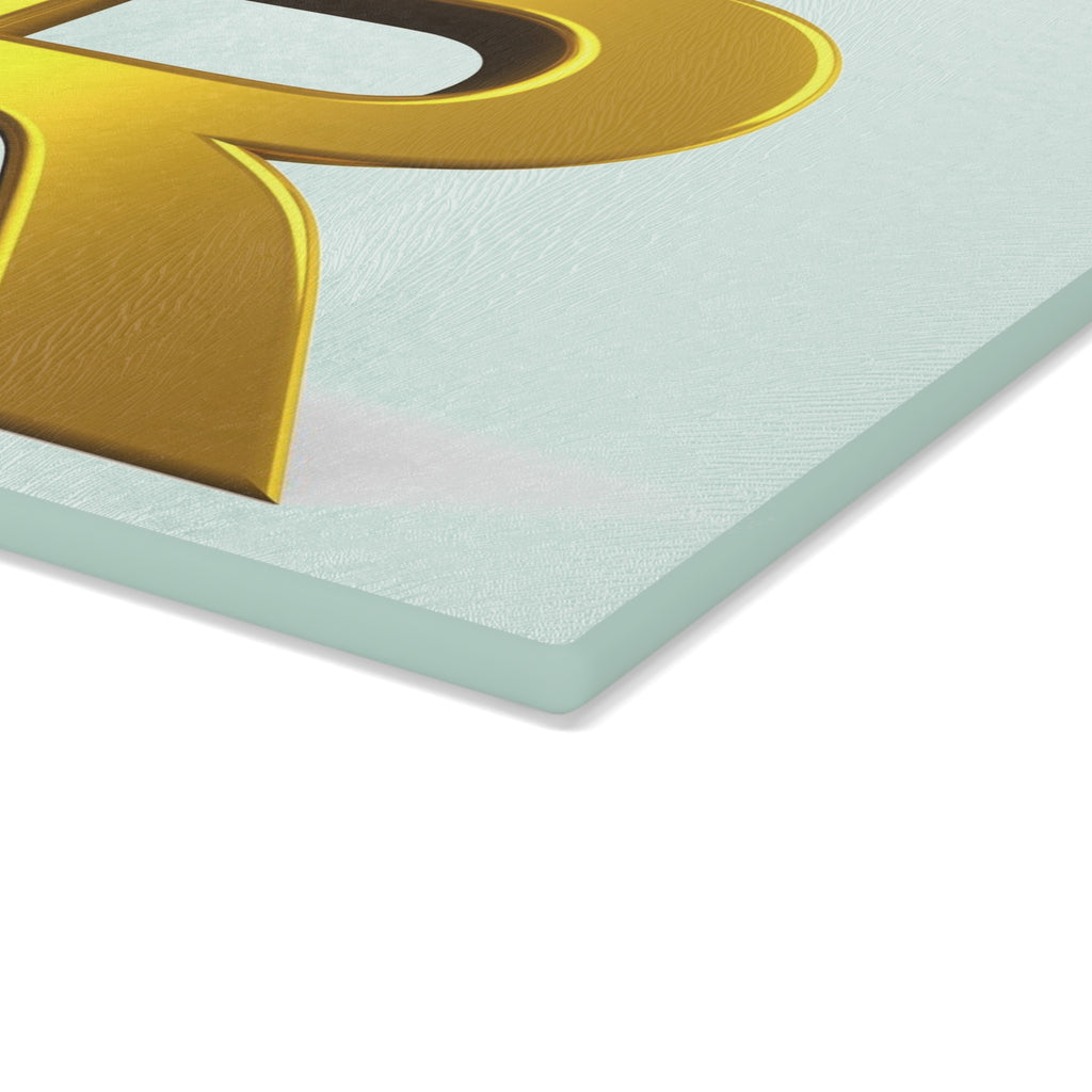 Gold Letter R with 3D Figure Glass Cutting Board | Monogram Initial R