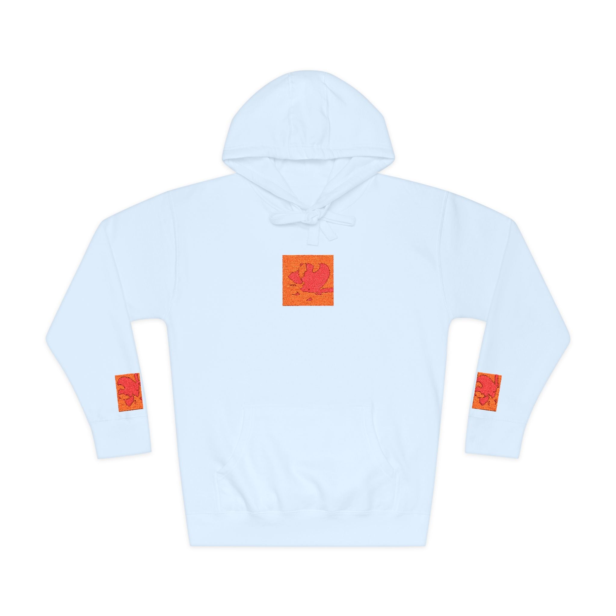 Orange Phoenix Pixel Art Hoodie | Square Chest & Sleeve Patch