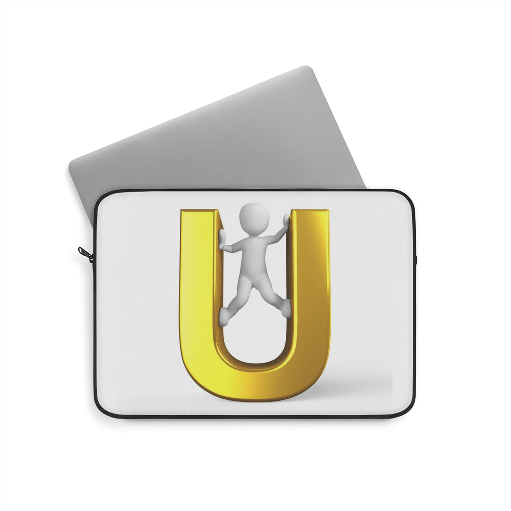 Gold Letter U with 3D Figure Laptop Sleeve | Monogram Initial U