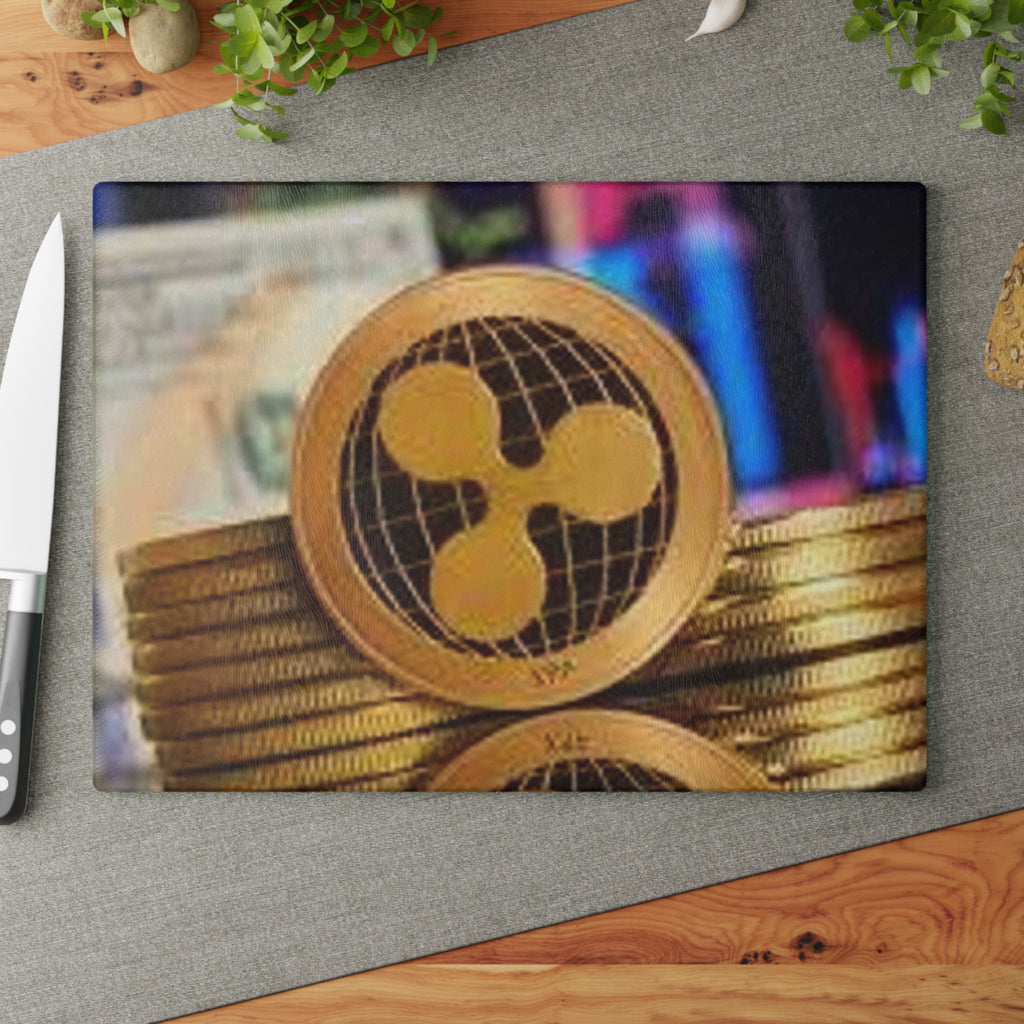 Ripple Crypto Coin Glass Cutting Board | Ripple Logo Kitchen Decor