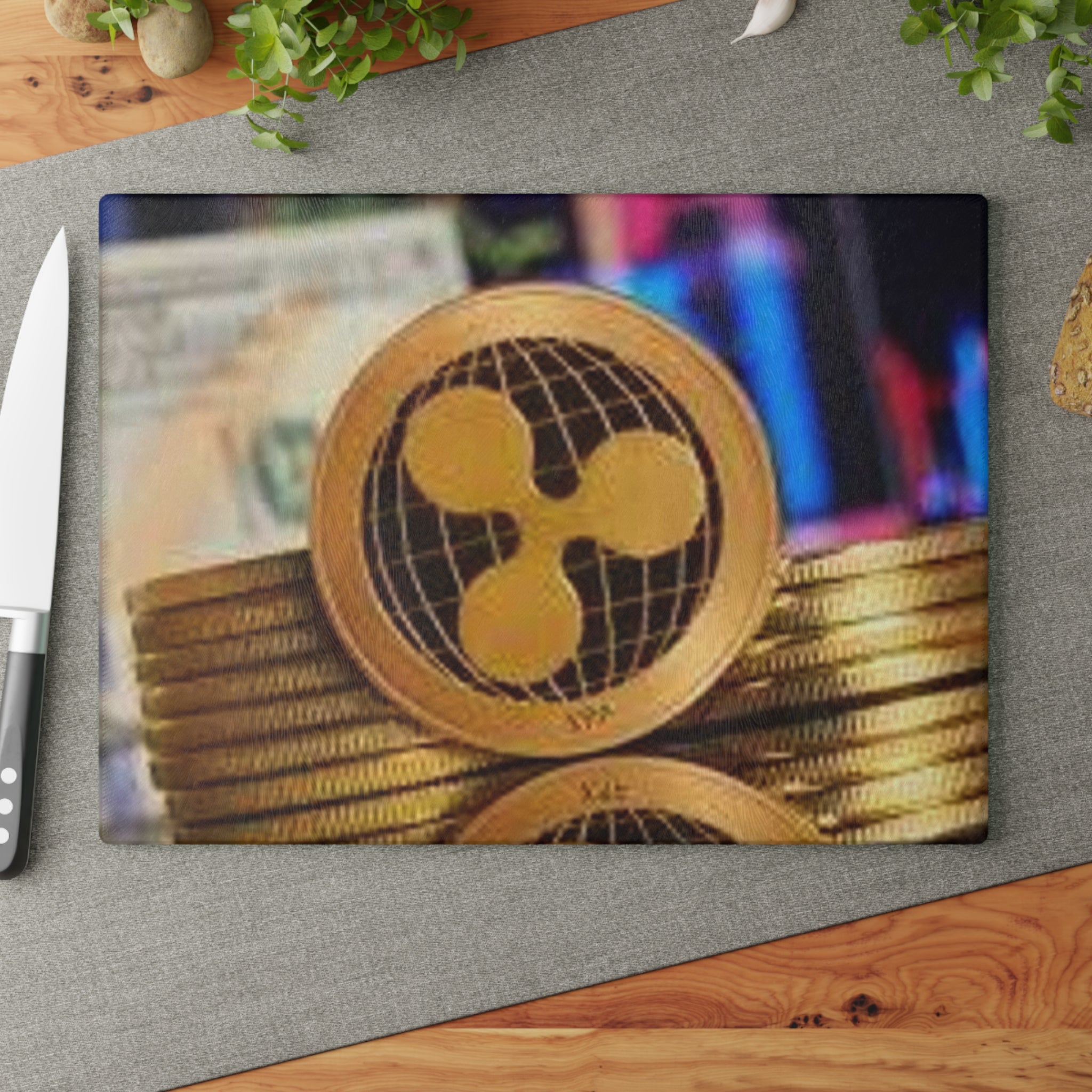 Ripple Crypto Coin Glass Cutting Board | Ripple Logo Kitchen Decor