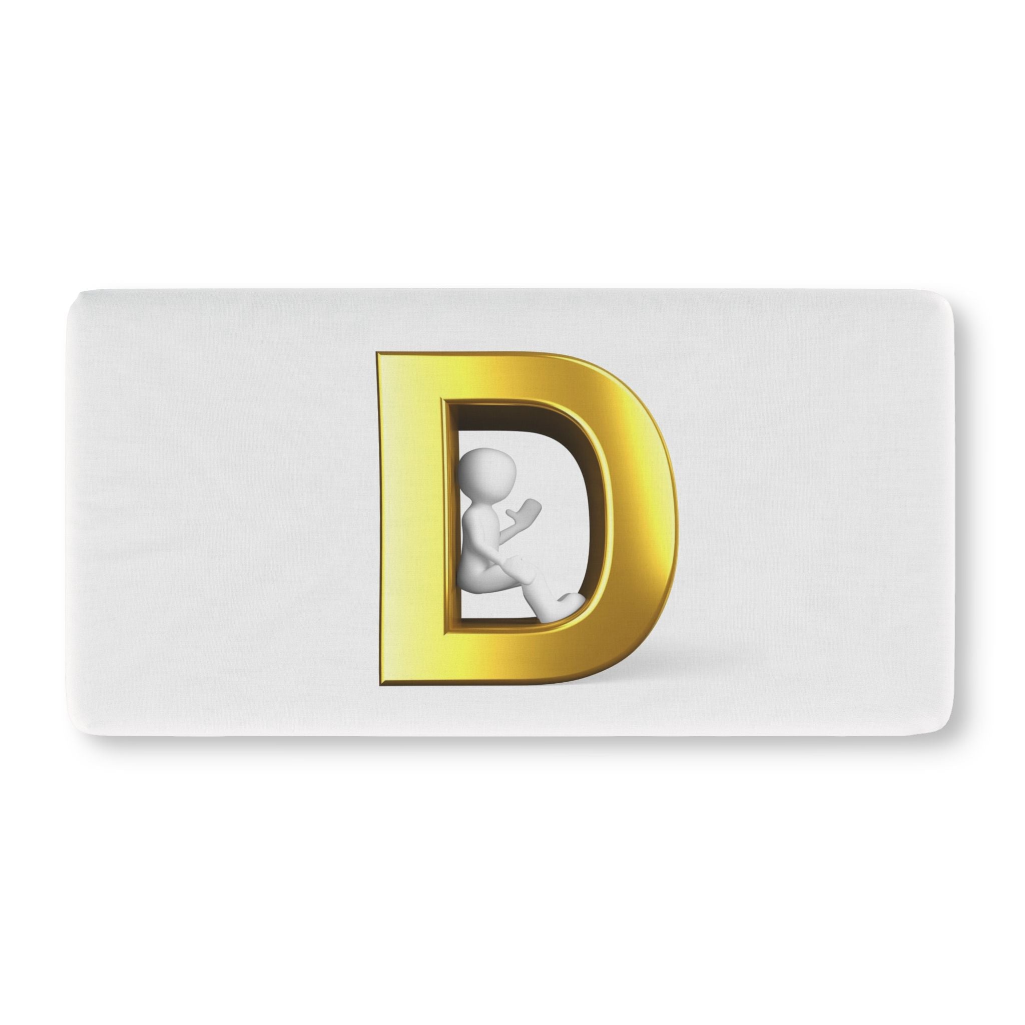 Drap-housse de berceau ajusté pour bébé avec lettre D dorée et silhouette de bébé | Chambre d'enfant monogrammée