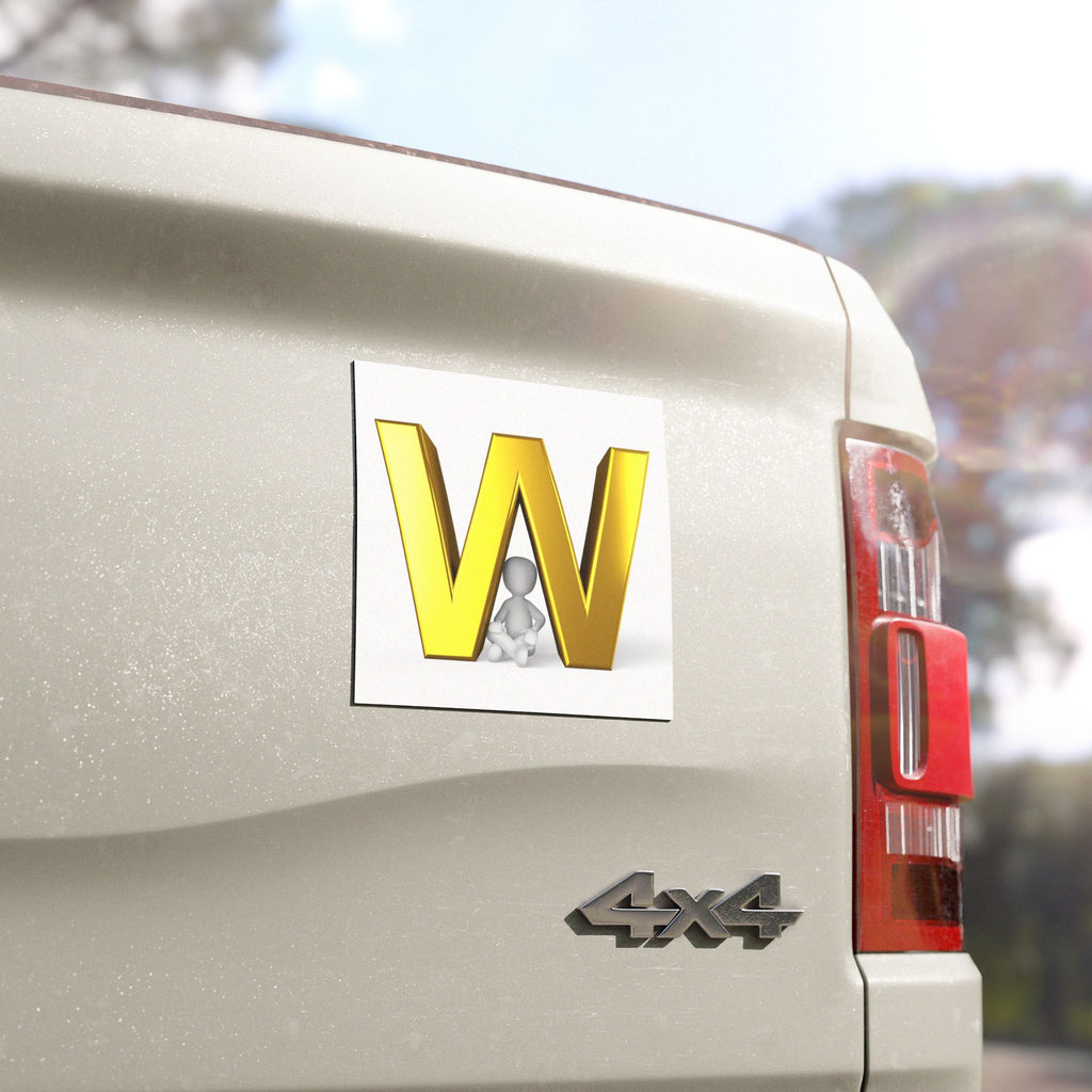 Gold Letter W with Sitting Figure Car Magnet | Initial Monogram Magnet
