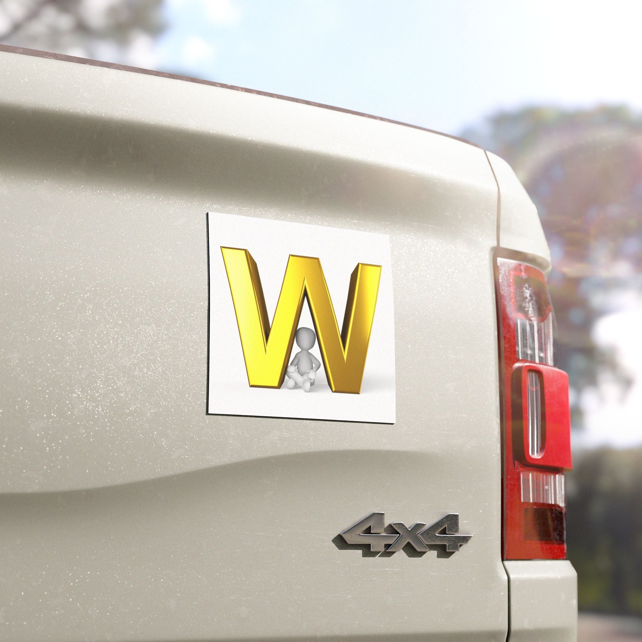 Gold Letter W with Sitting Figure Car Magnet | Initial Monogram Magnet