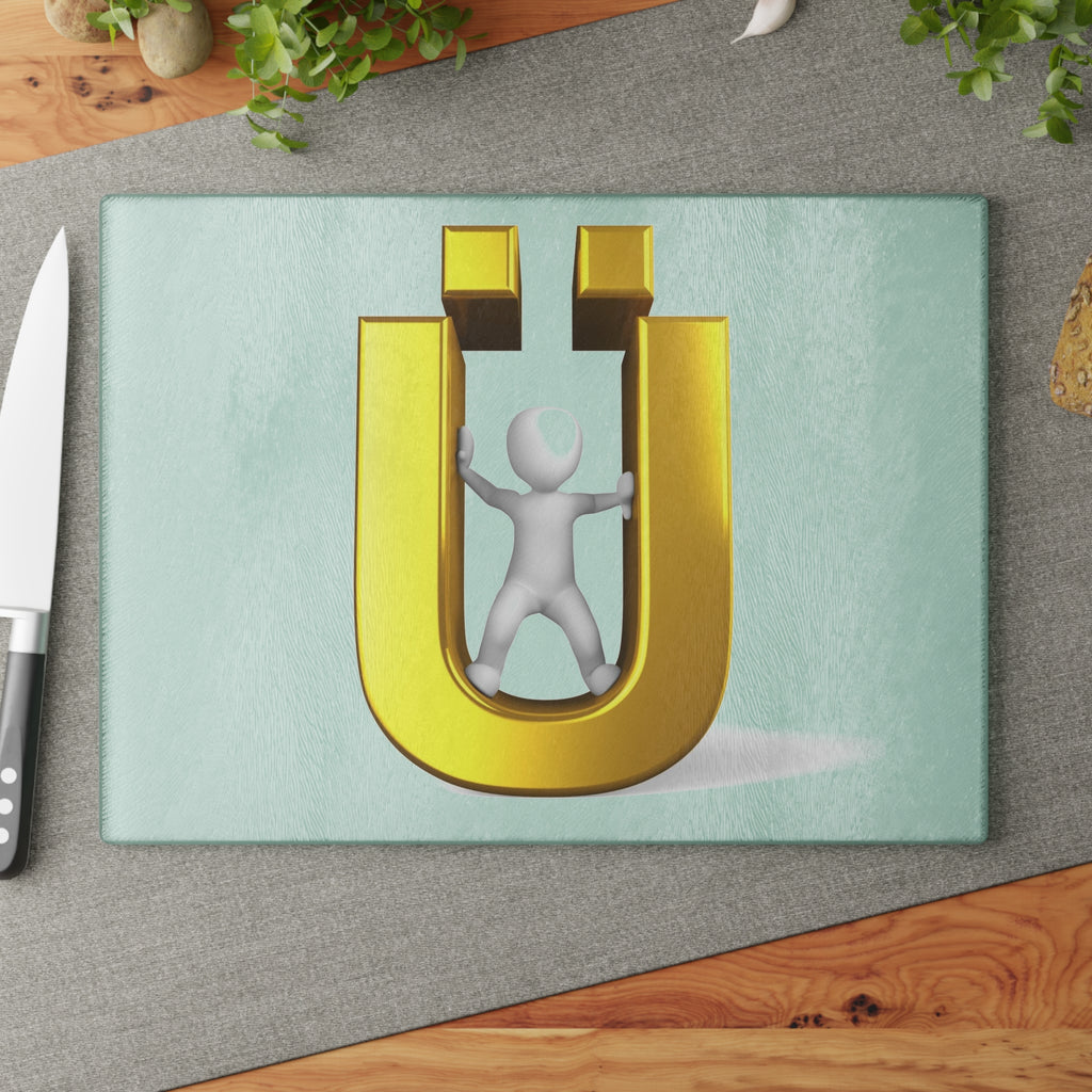Gold Letter Ü Magnet Figure Glass Cutting Board | Lucky Magnet Design
