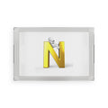 3D Gold Letter N with Stick Figure Acrylic Serving Tray | Monogram Initial Tray