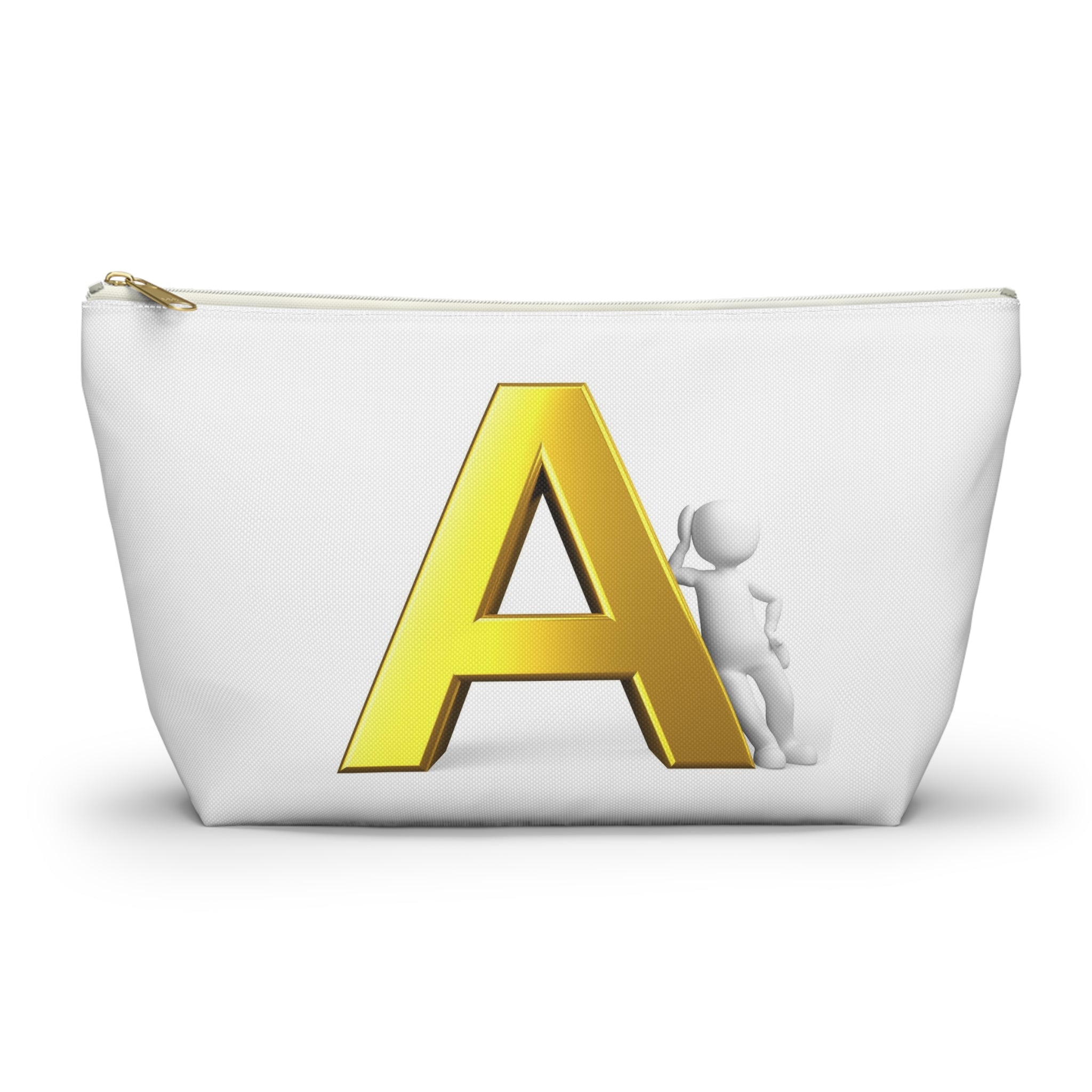 Pochette Accessoire Monogramme Lettre A Dorée | Trousse de Toilette à Fond Plat