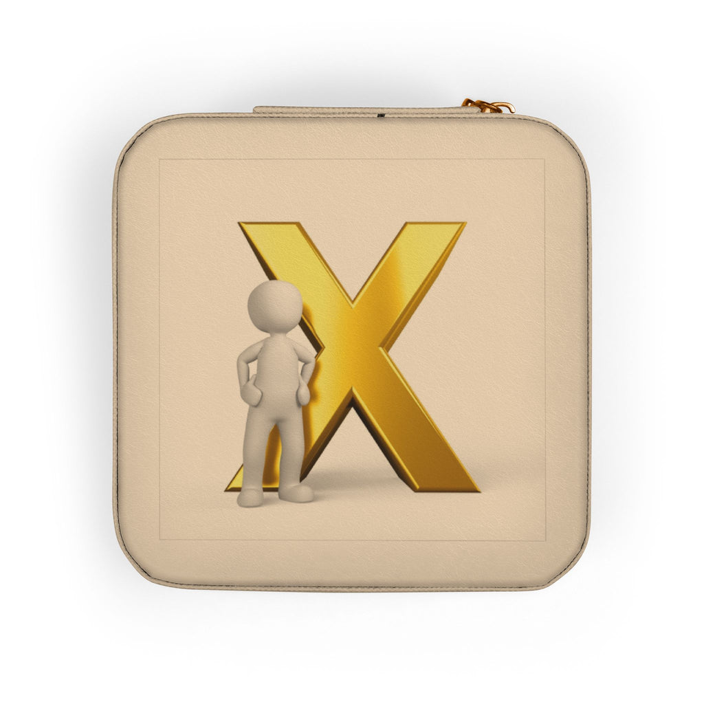 Gold Letter X Monogram Jewelry Travel Case | Compact Pink Organizer