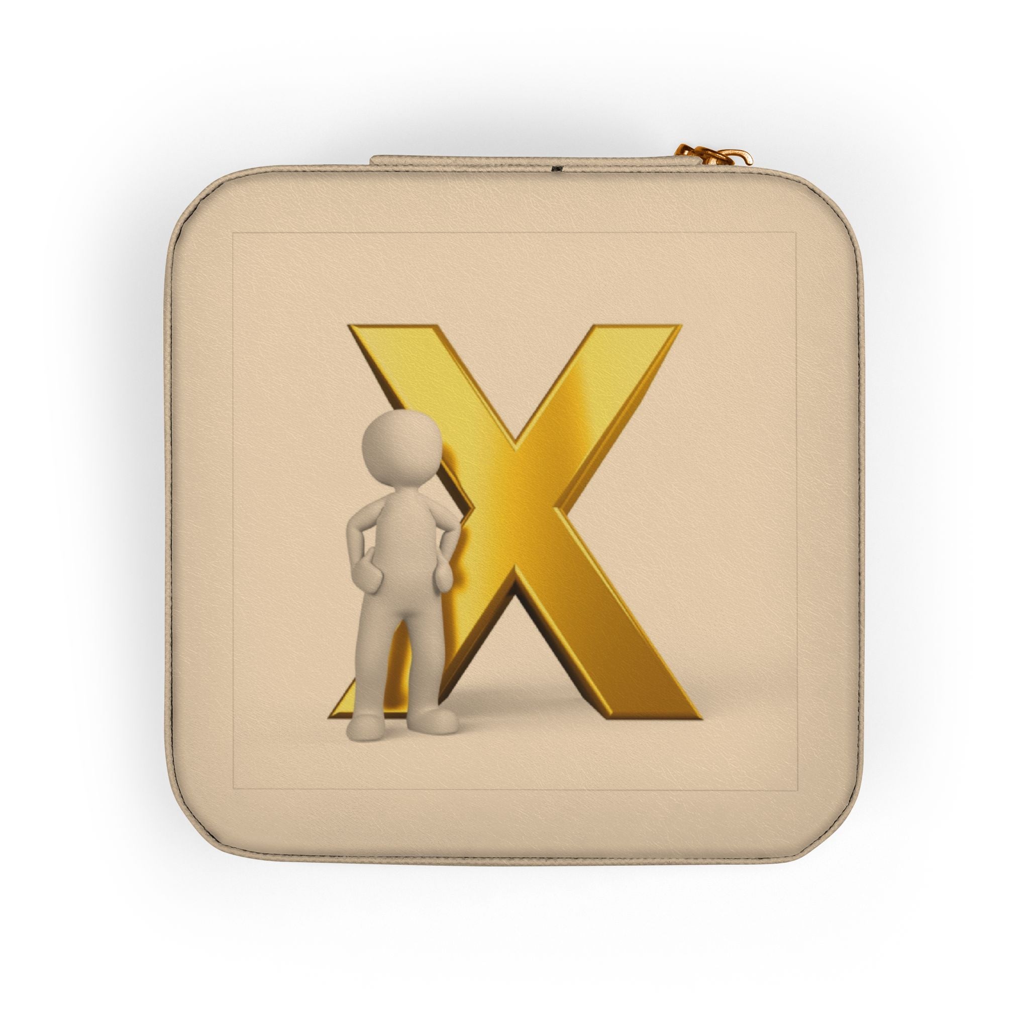 Gold Letter X Monogram Jewelry Travel Case | Compact Pink Organizer