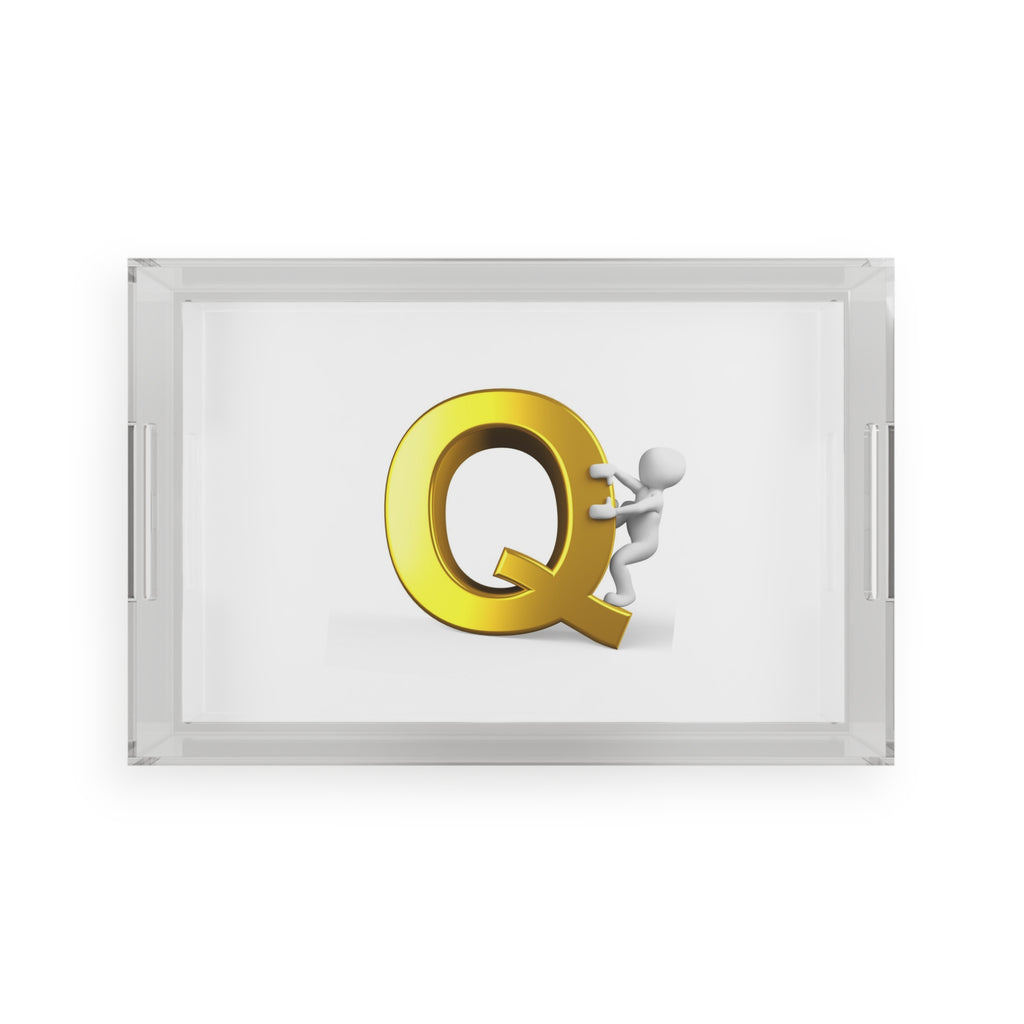 Gold Letter Q with Climbing Figure Acrylic Serving Tray | Monogram Initial Q