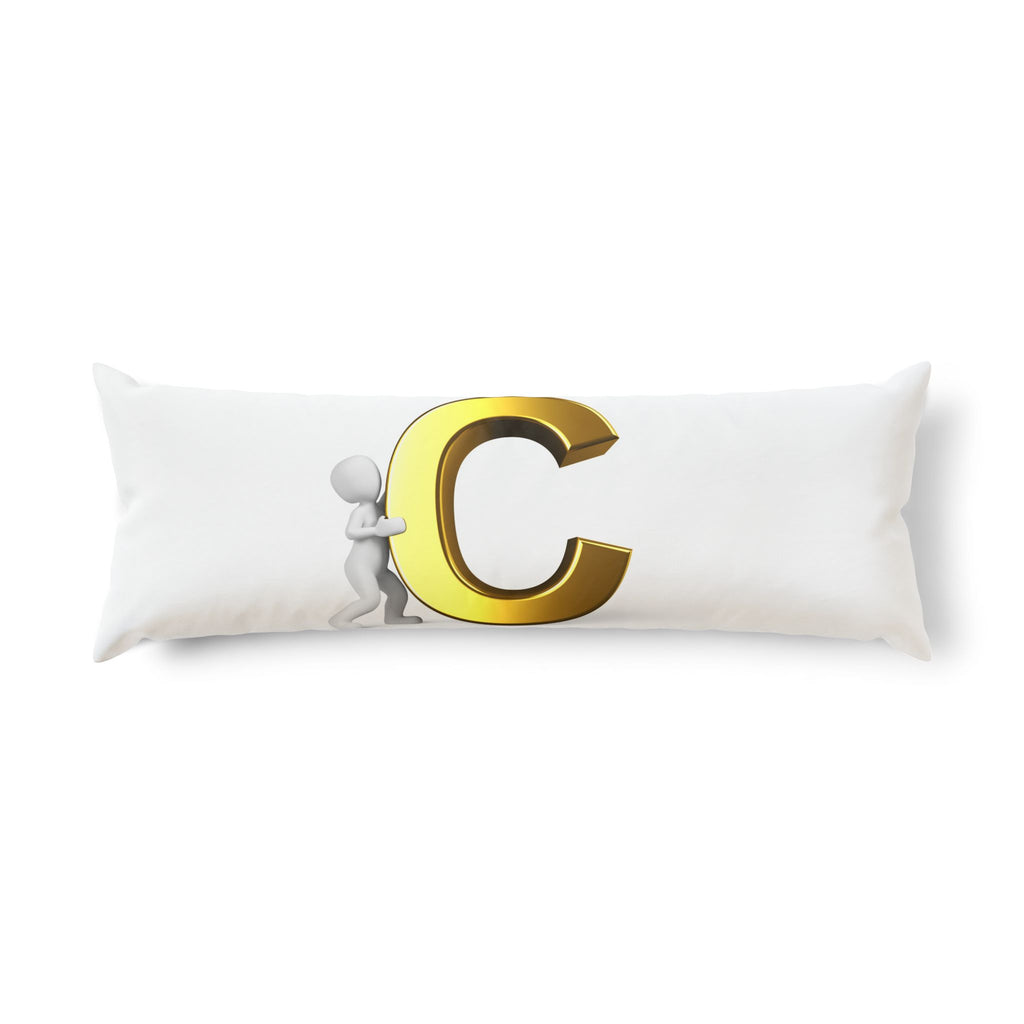 Gold Letter C with Stick Figure Body Pillow | Monogram Initial C Pillow