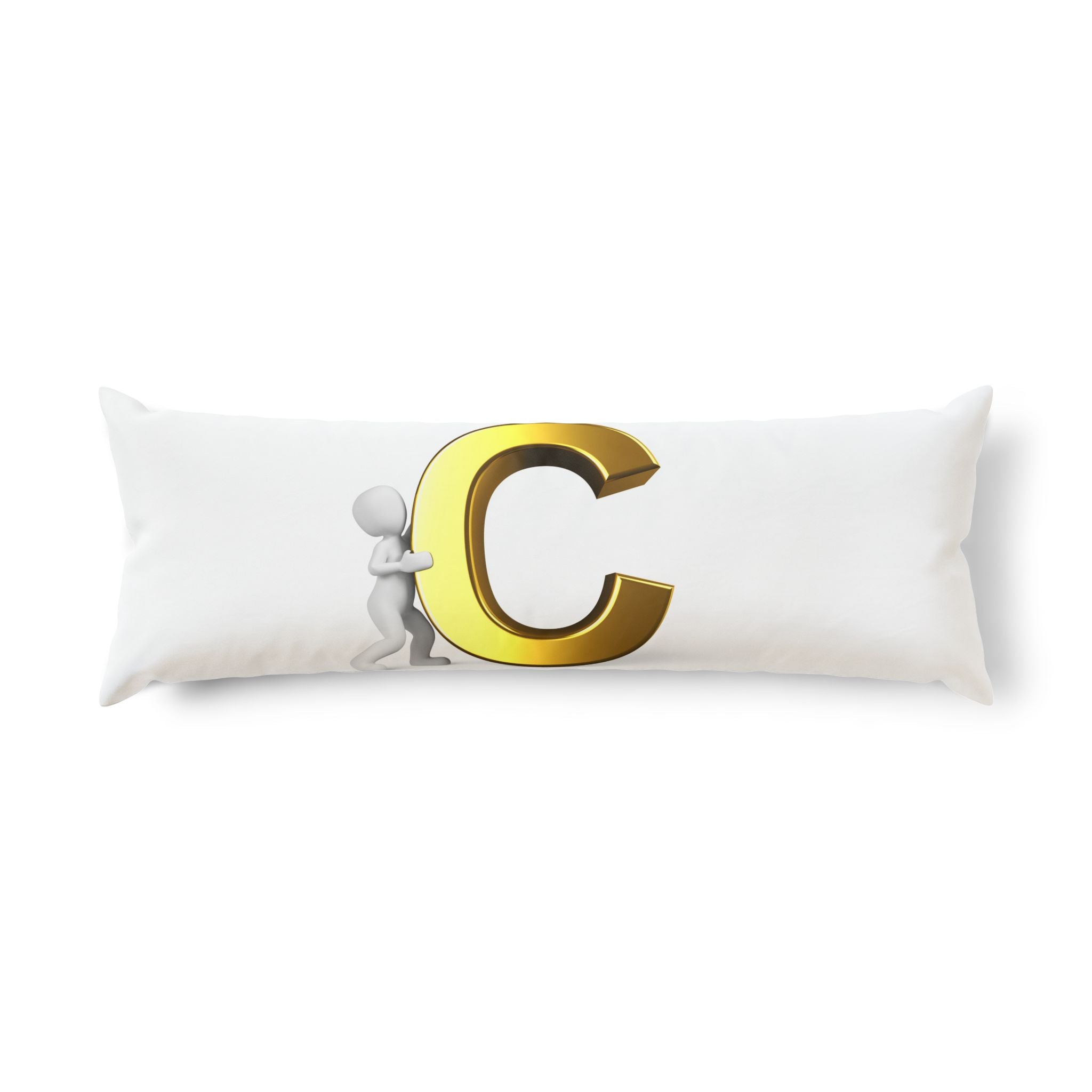 Gold Letter C with Stick Figure Body Pillow | Monogram Initial C Pillow