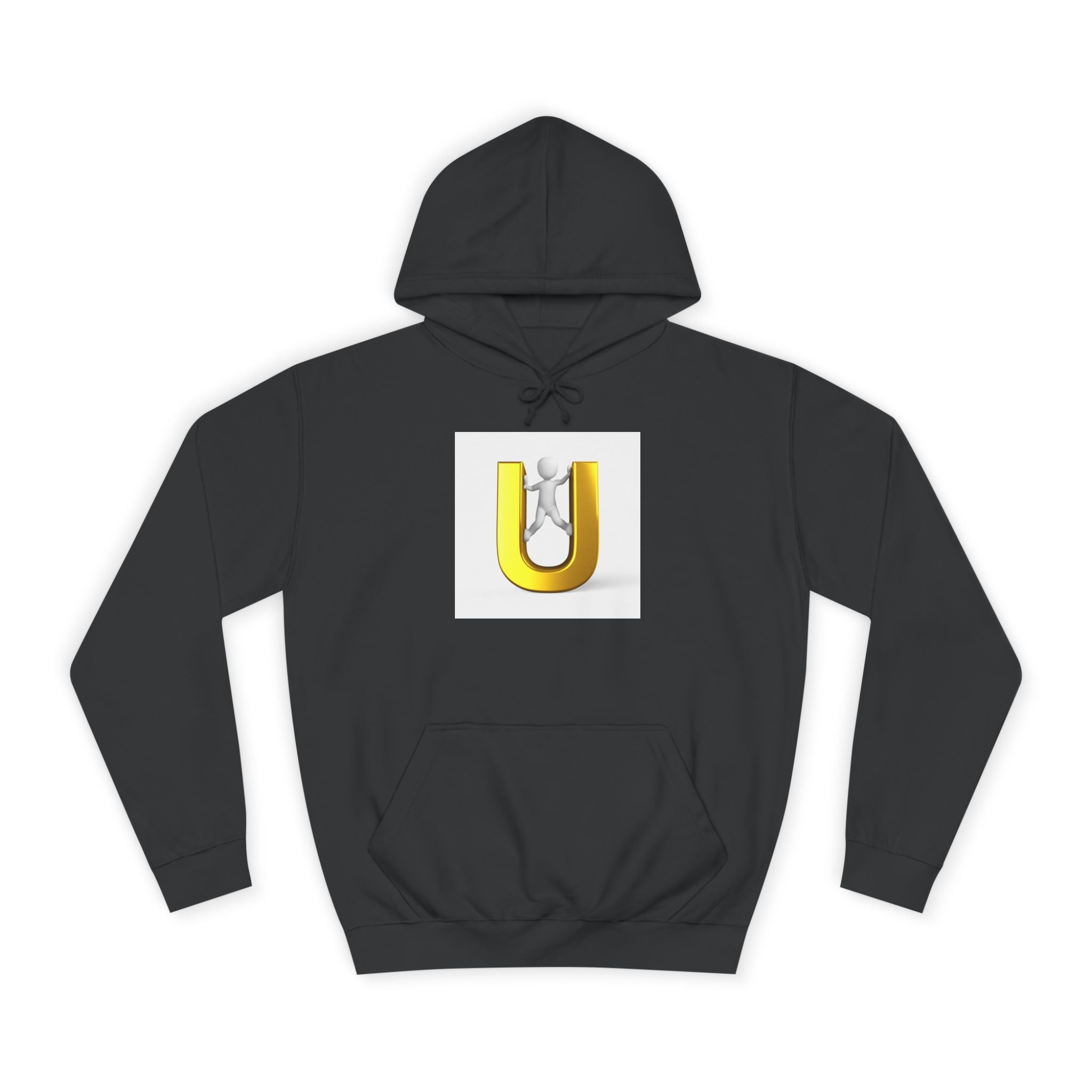 Sweat à capuche lettre U 3D Or | Sweat-shirt typographique bonhomme allumette grimpant