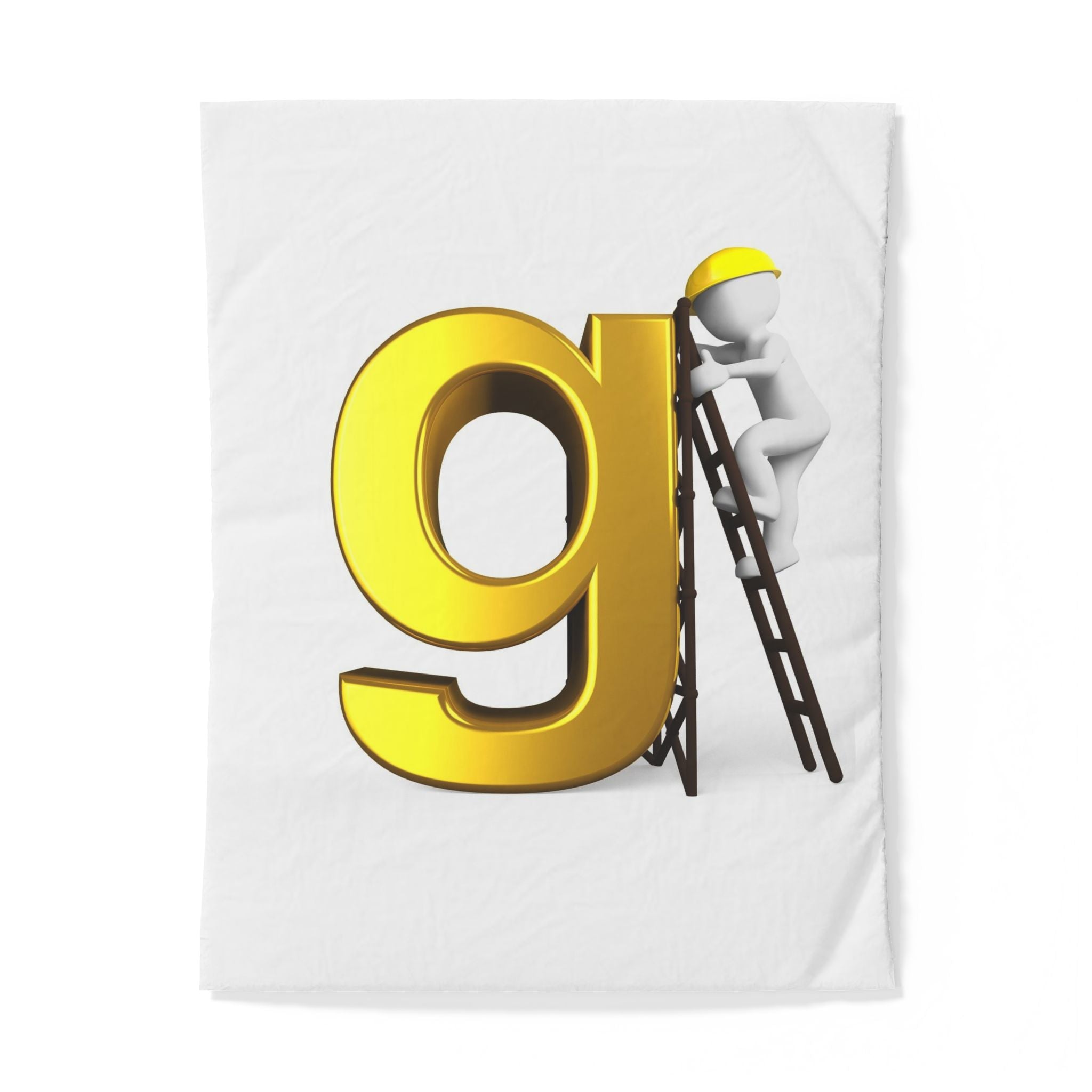 Golden Letter g with Worker Illustration Duvet Cover | Typography Bedding