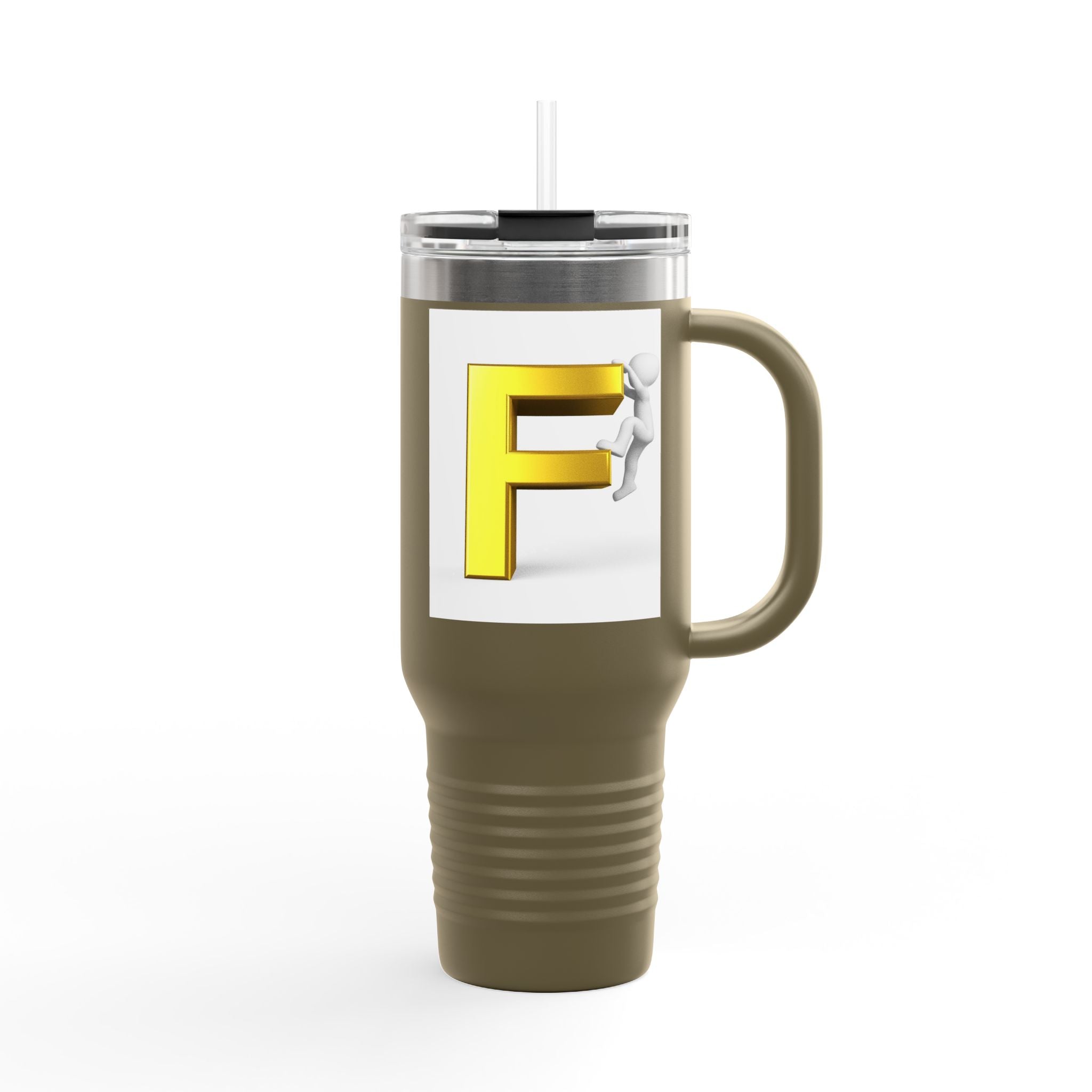 3D Figure Climbing Yellow Letter F Travel Mug | Insulated 40oz