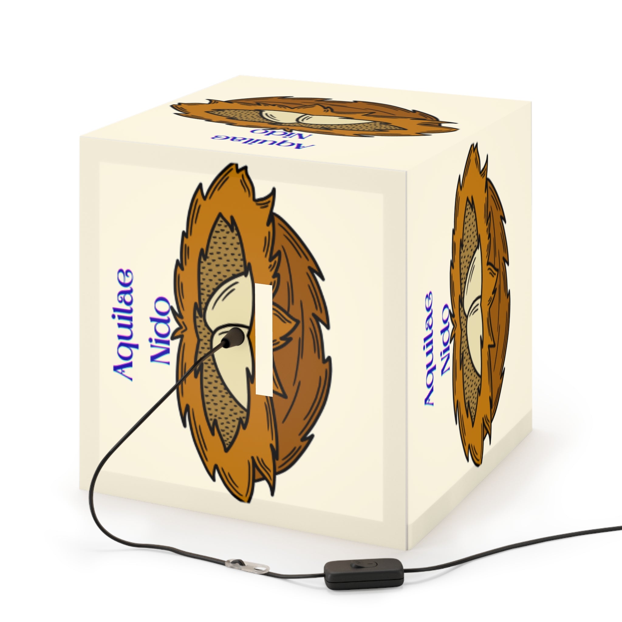 Nest with Eagle Eggs Light Cube Lamp | Nesting Bird Illustration, Latin Text