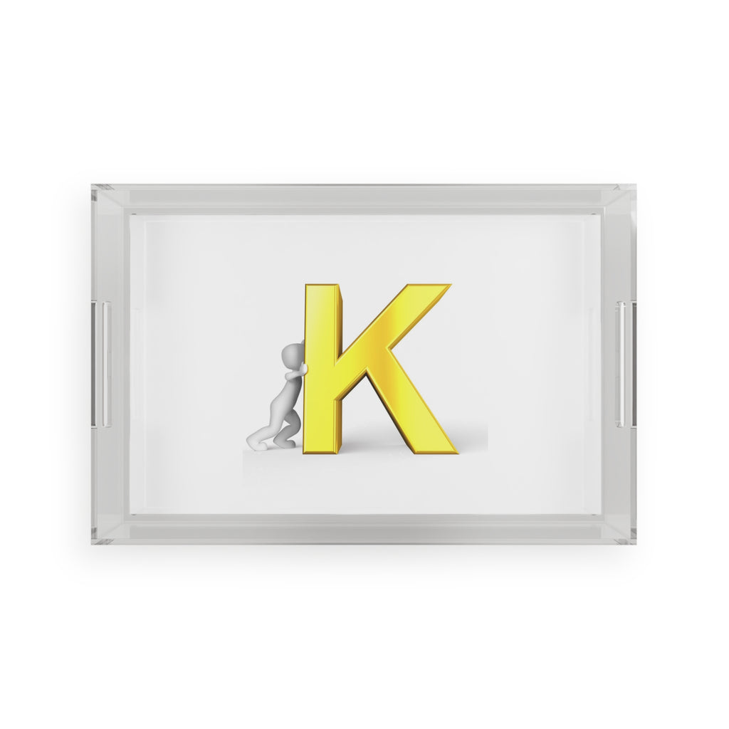Gold Letter K Monogram Acrylic Serving Tray | Initial K Decor