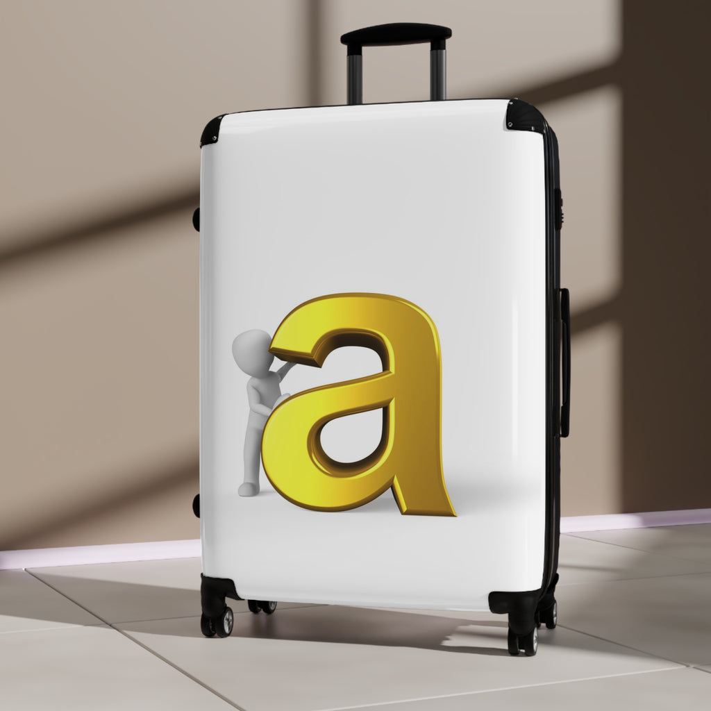 3D Gold Letter A with Figure Suitcase | Monogram Luggage