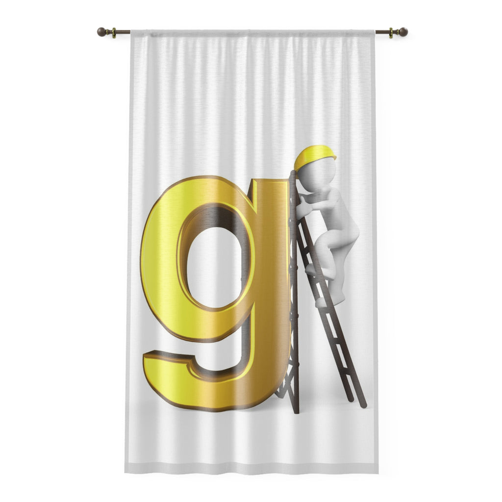 3D Golden Letter g with Worker Illustration Curtain | Alphabet Decorative Window Curtain