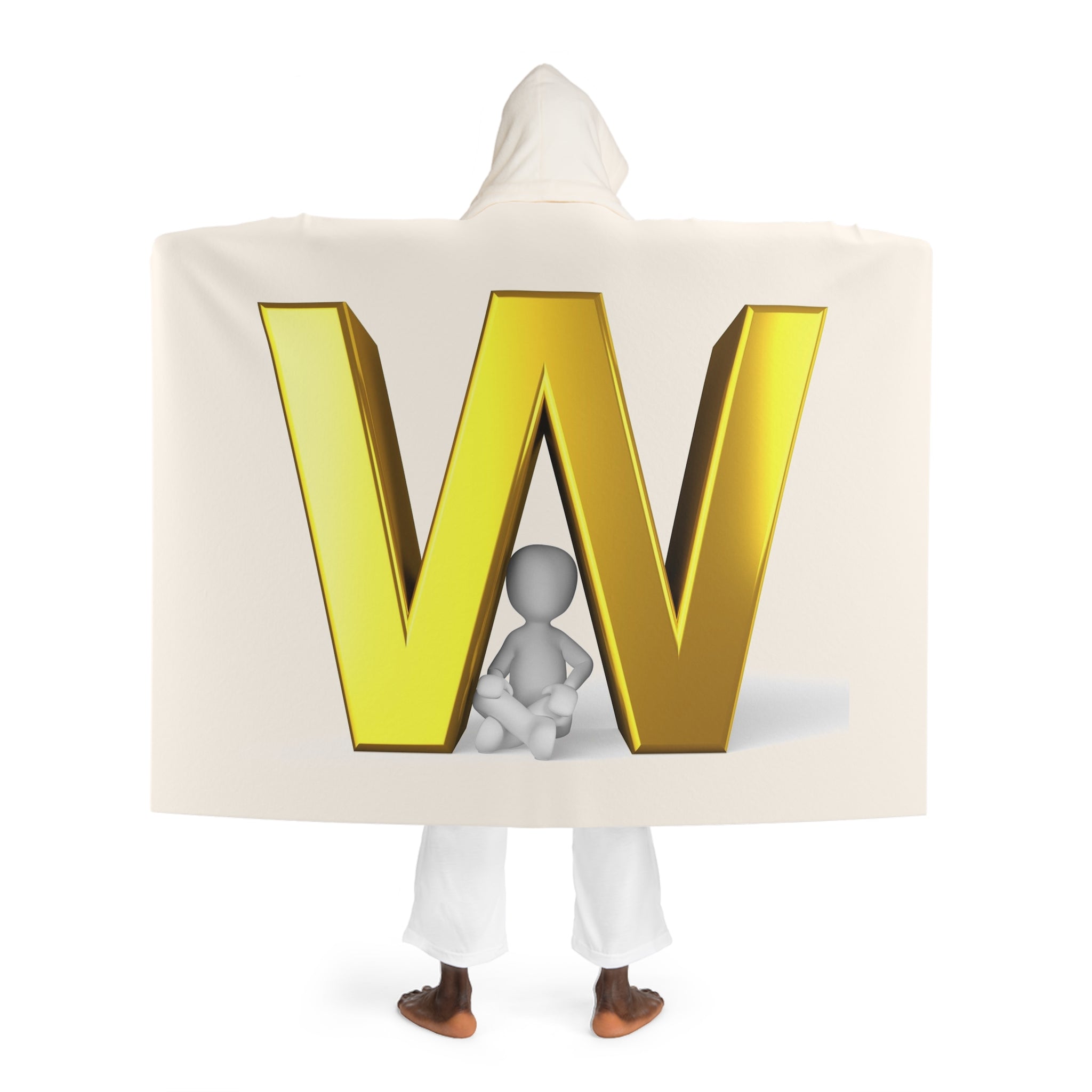 Gold Letter W With Figure Hooded Sherpa Fleece Blanket | Cozy Hooded Throw