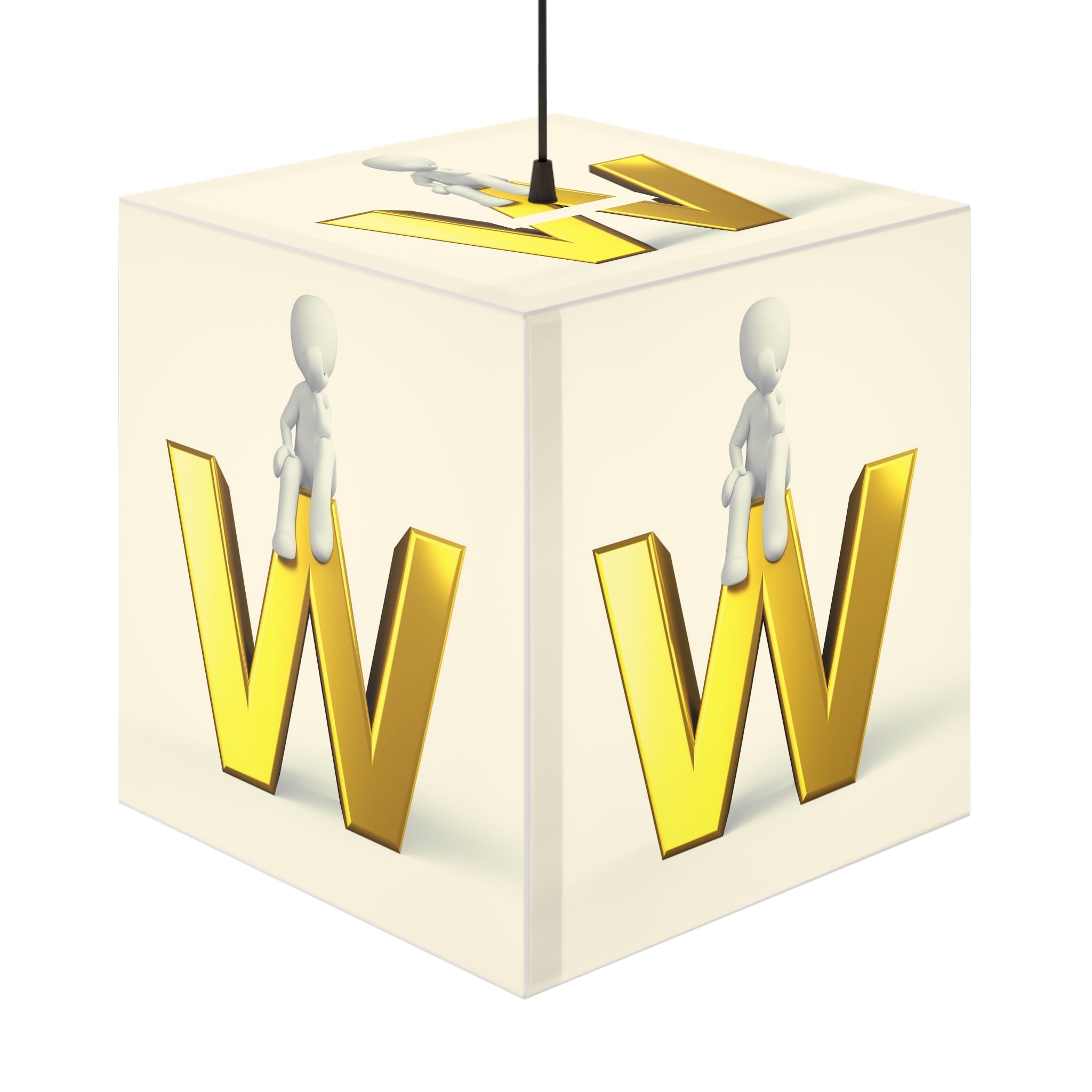 Lampe Cube Lumineux 3D Lettre W Or | Veilleuse Alphabet Moderne