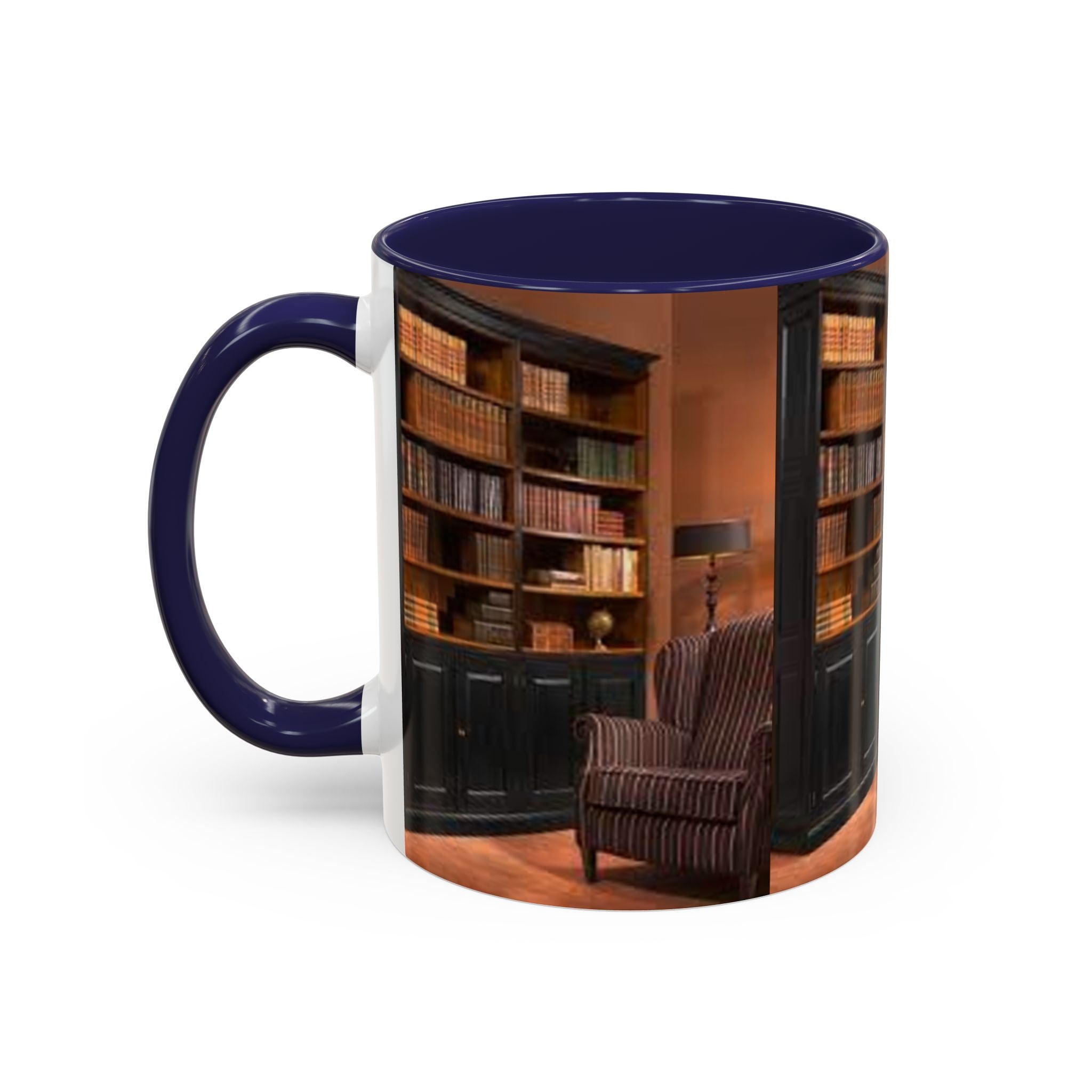 Cozy Library Bookshelf Coffee Mug | Accent Black Handle
