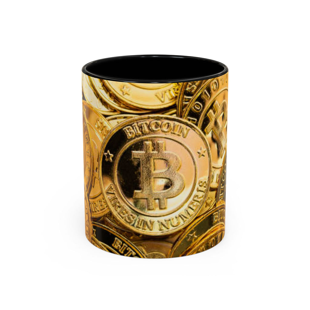 Bitcoin Coin Pattern Accent Coffee Mug | Cryptocurrency Coffee Mug
