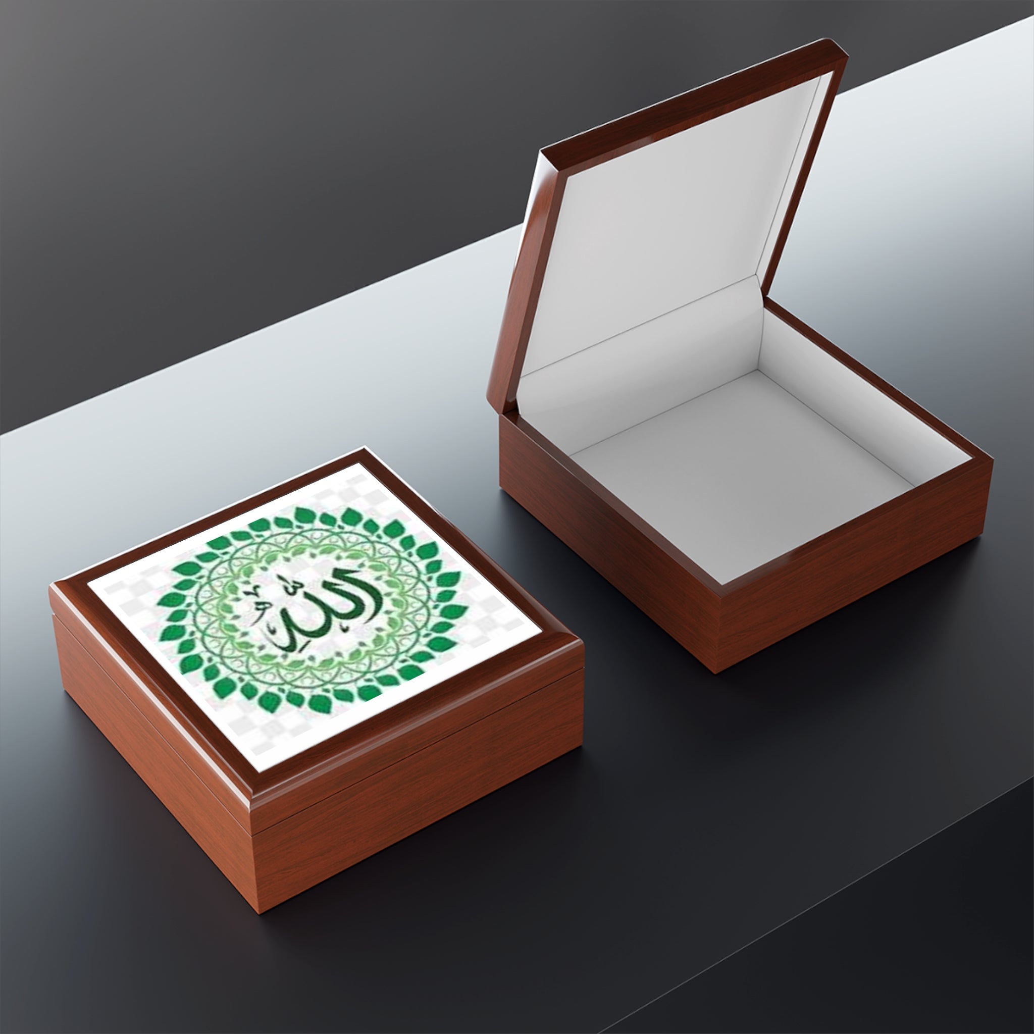 Allah Calligraphy Jewelry Box | Islamic Leaf Mandala Trinket Box