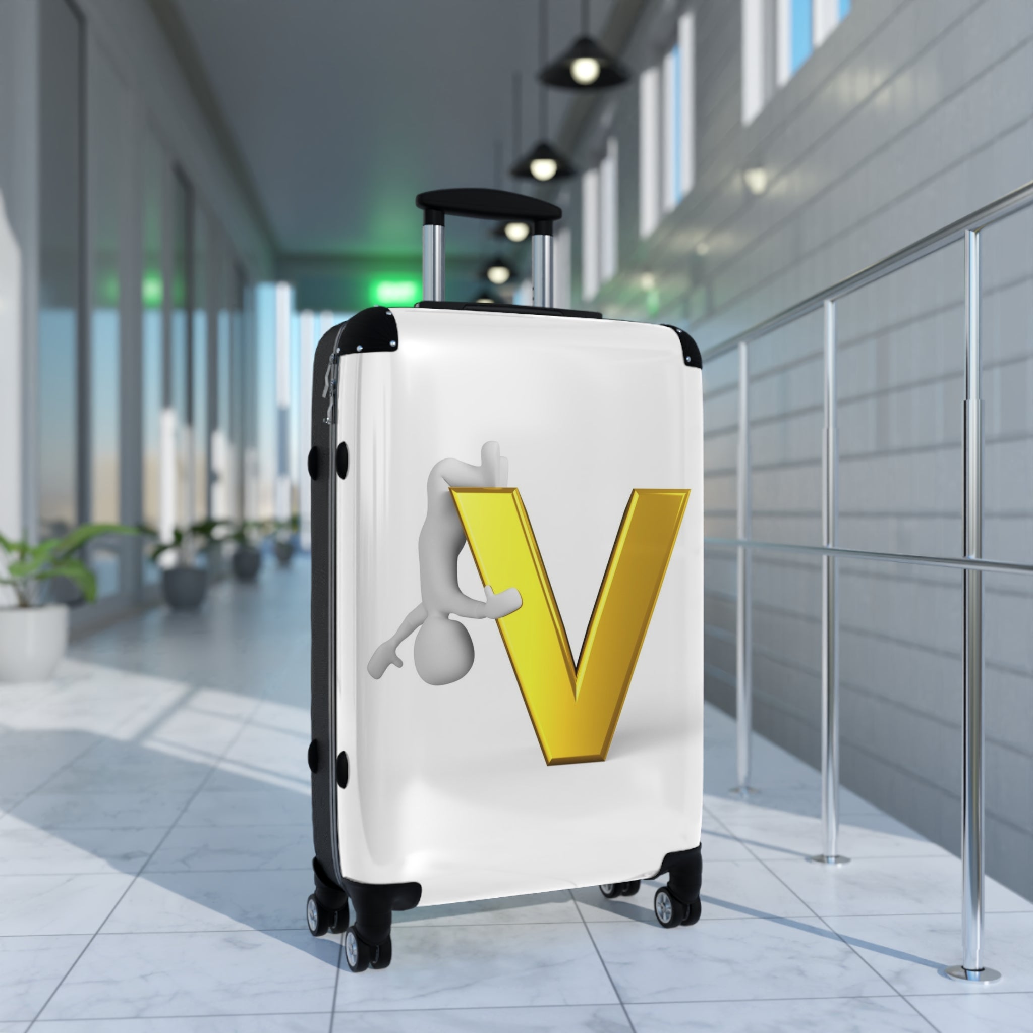 Golden Letter V Illustration Suitcase | Monogram Carry-On Luggage
