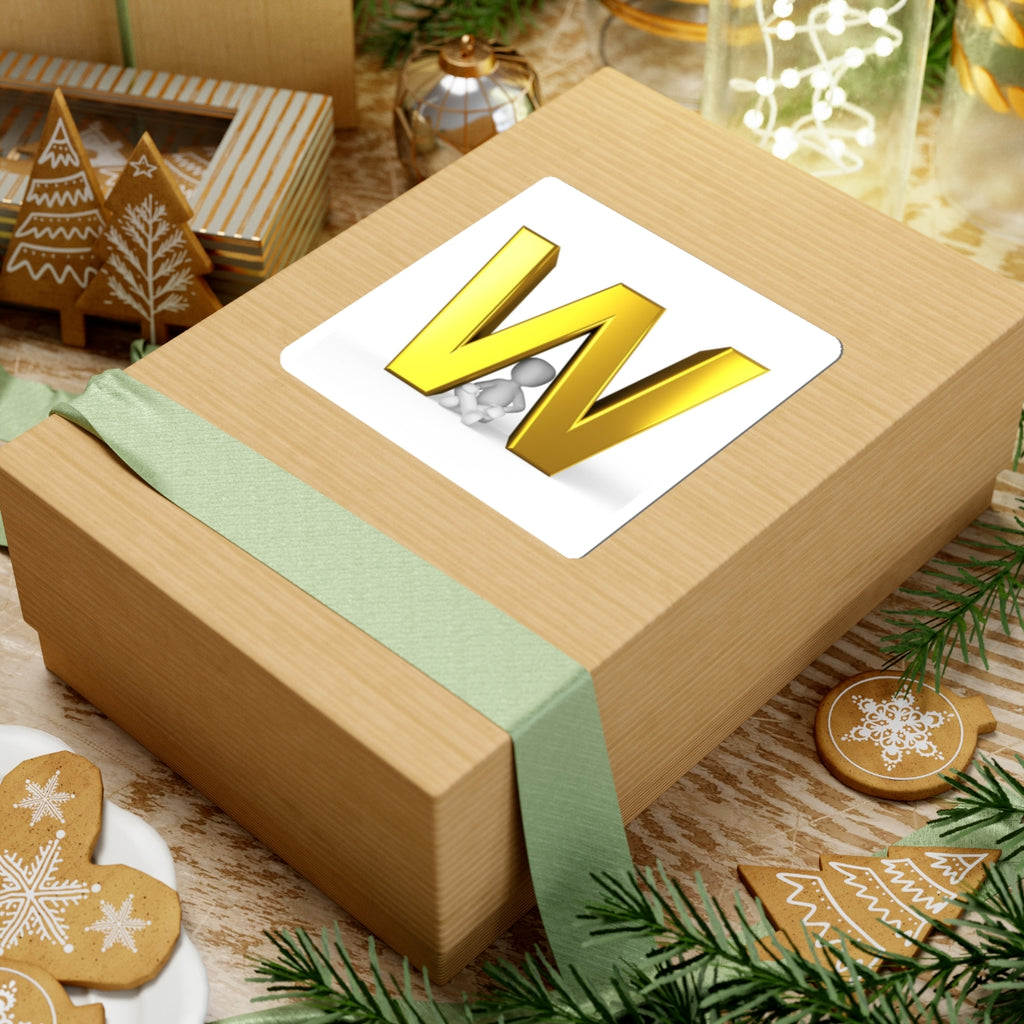 Gold 3D Letter W Sticker | Kiss-Cut Monogram Laptop Decal