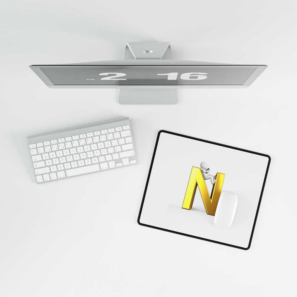 Gold Letter N with Climber Desk Mat | Monogram Mousepad Deskpad