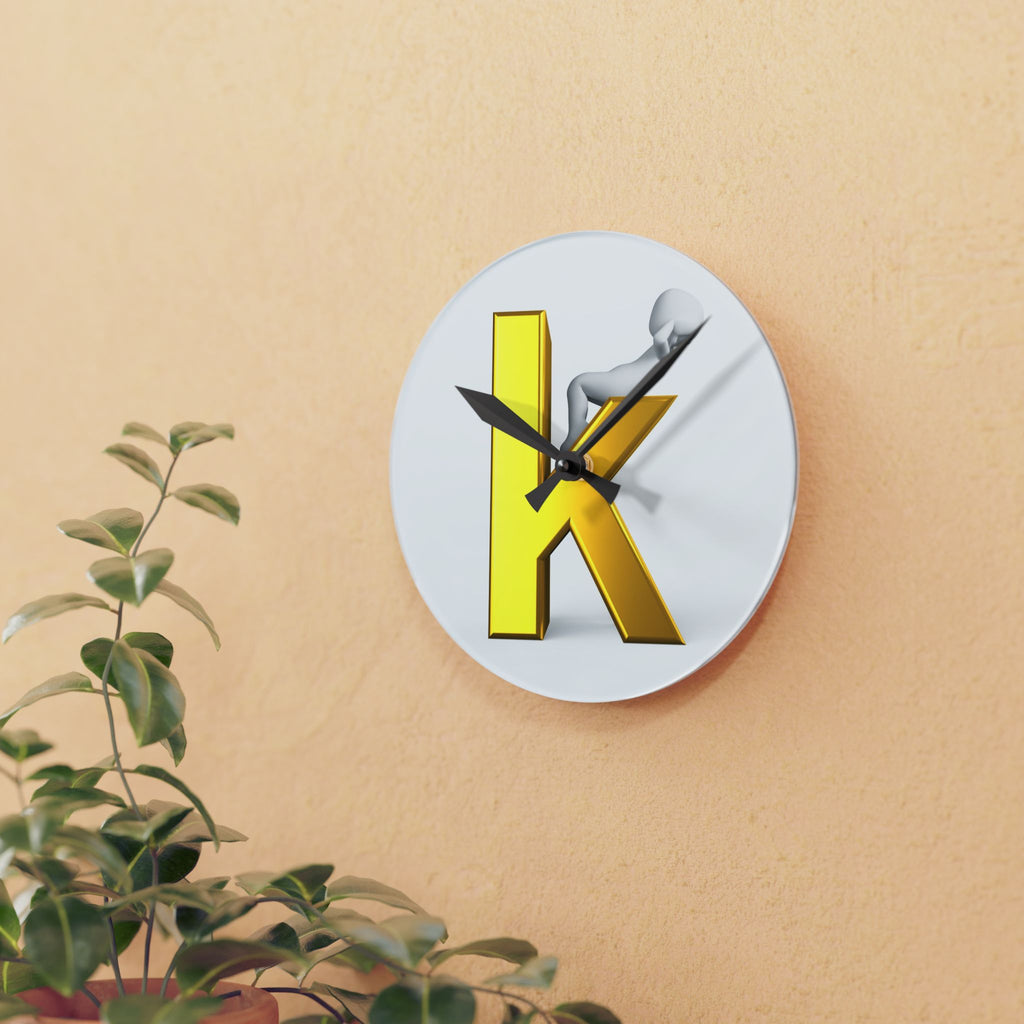 Gold Letter K with Figure Acrylic Wall Clock | Monogram Initial Decor