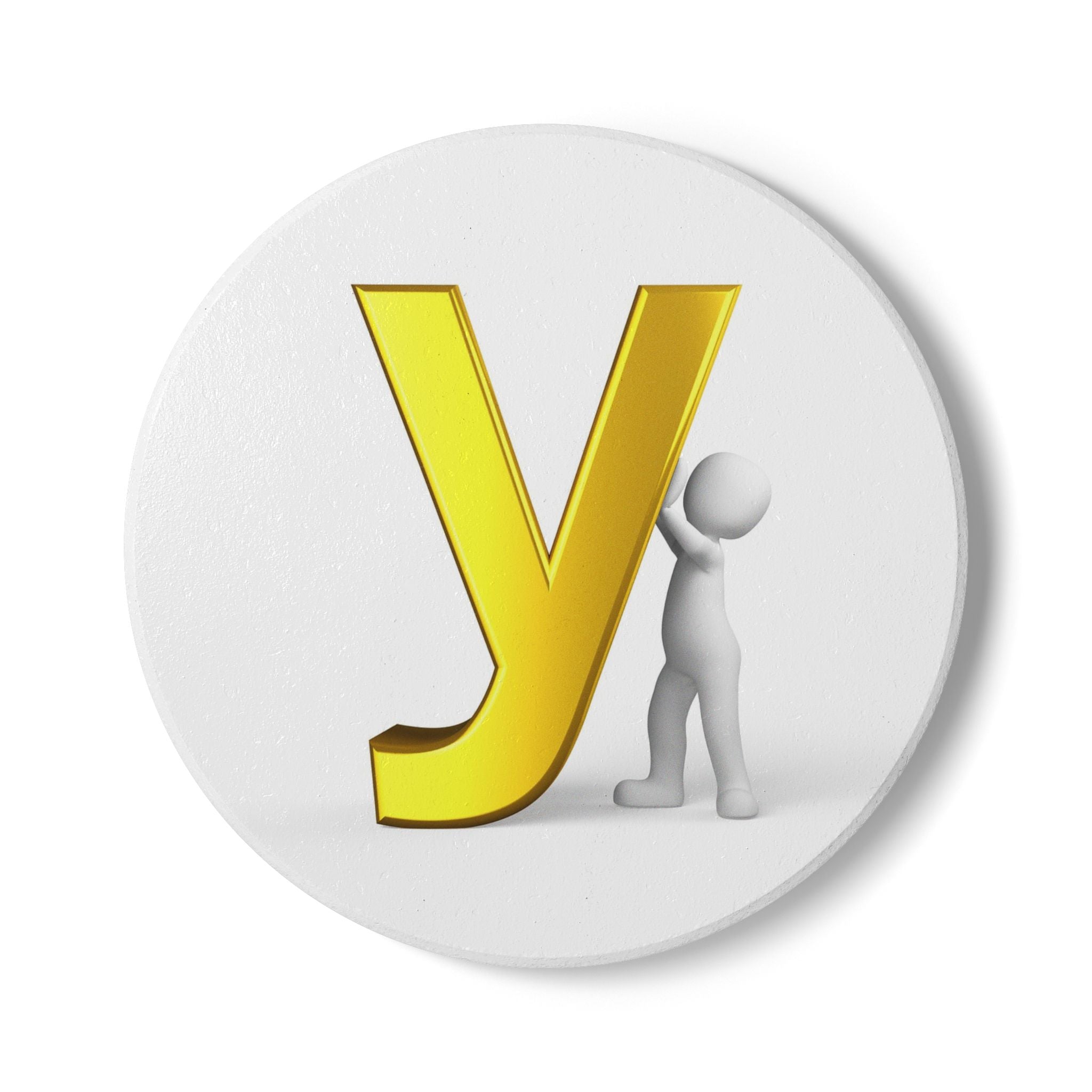 Gold Letter Y with Figure Ceramic Coaster | Monogram Initial Coaster