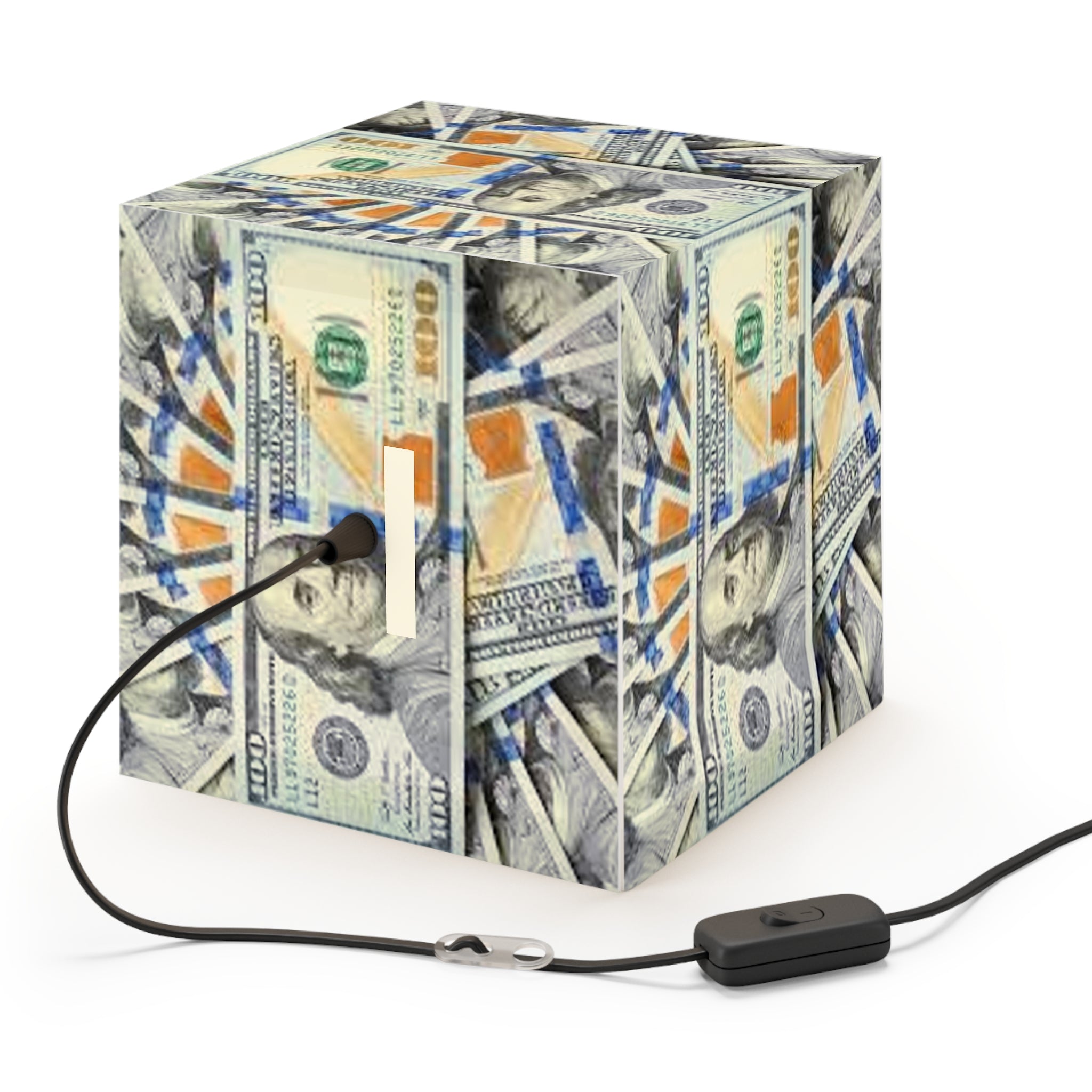 Money Print Cube Lamp | Light Cube Lamp, 100 Bill Pattern