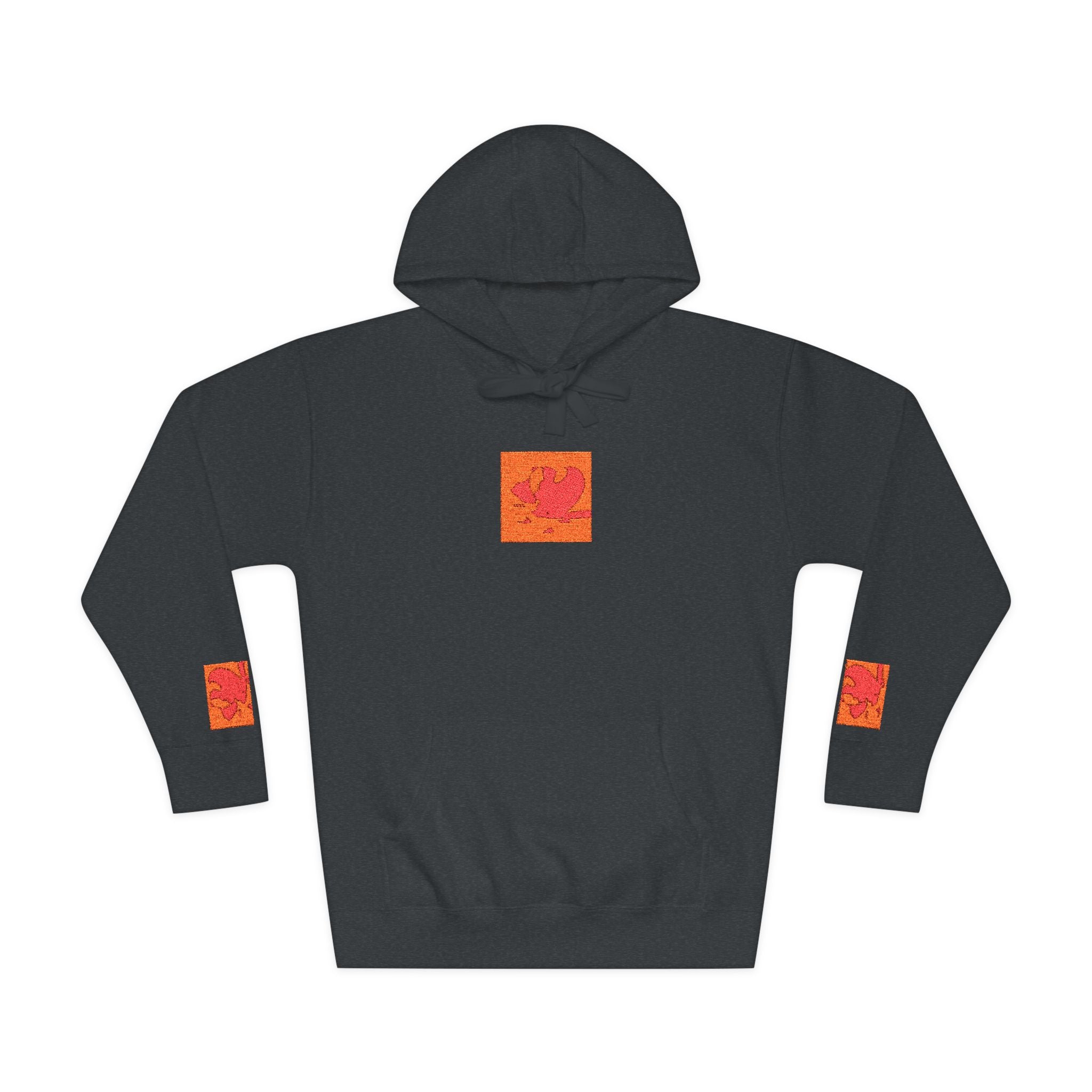 Orange Phoenix Pixel Art Hoodie | Square Chest & Sleeve Patch