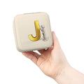 Gold Letter J Monogram Jewelry Travel Case | Compact Square Travel Jewelry Box