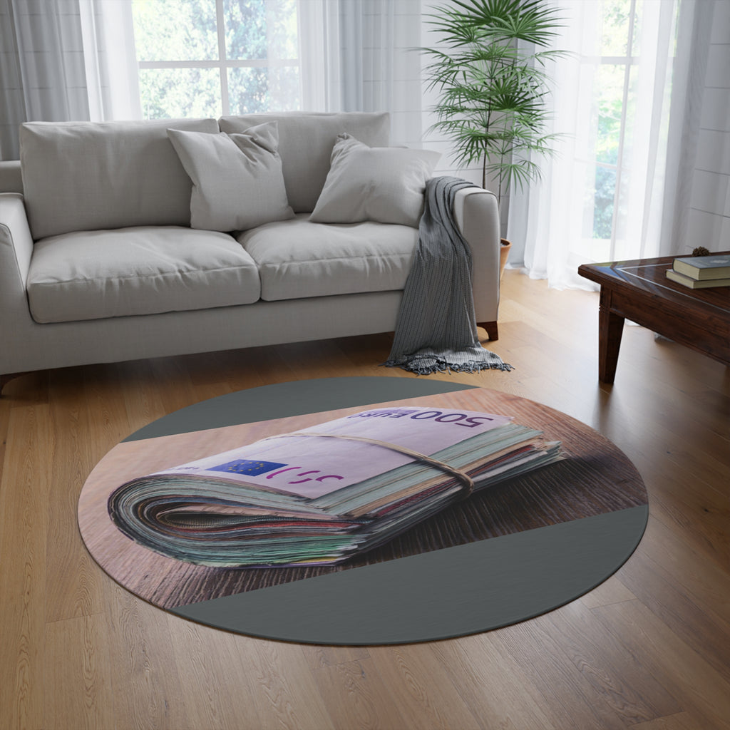 Stack of Euros Round Rug | Money Print Floor Mat, Euro Currency Decor