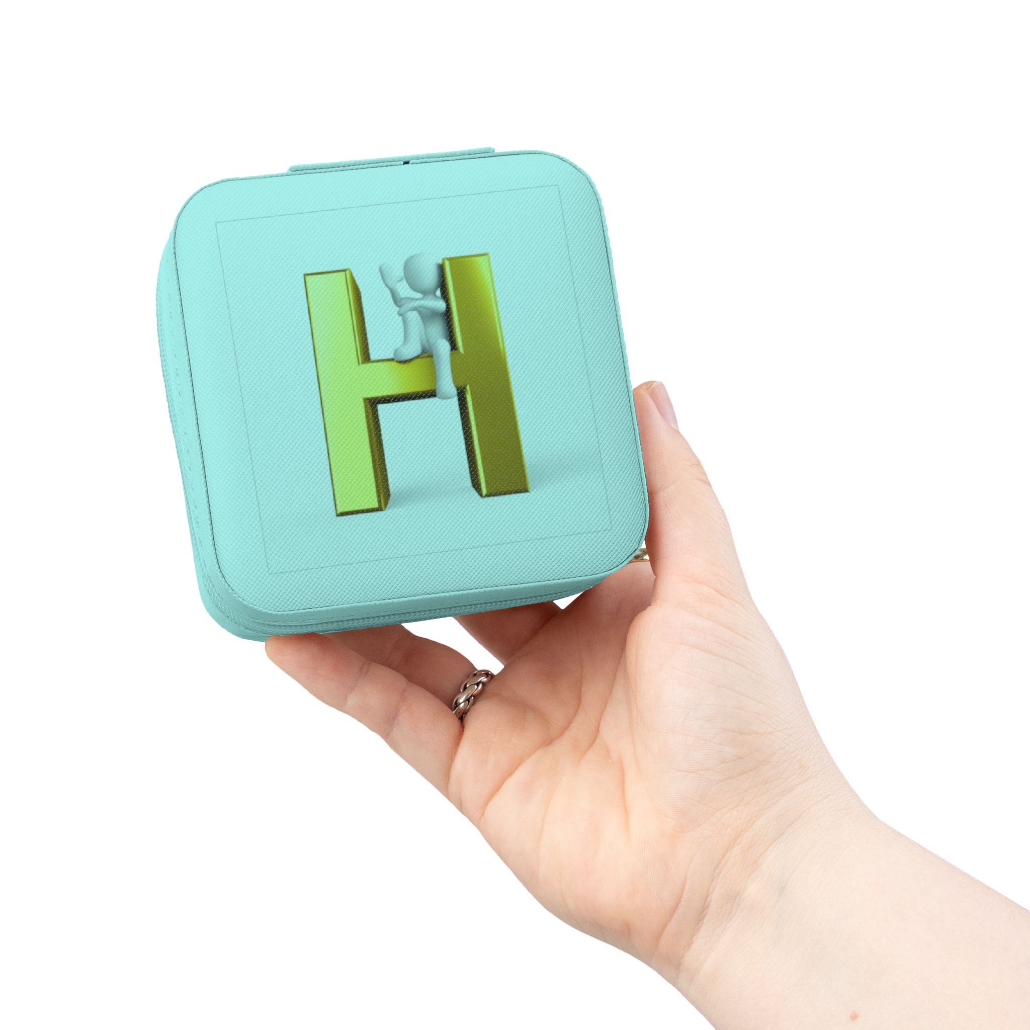Monogram H Initial Jewelry Travel Case | Compact Square Organizer