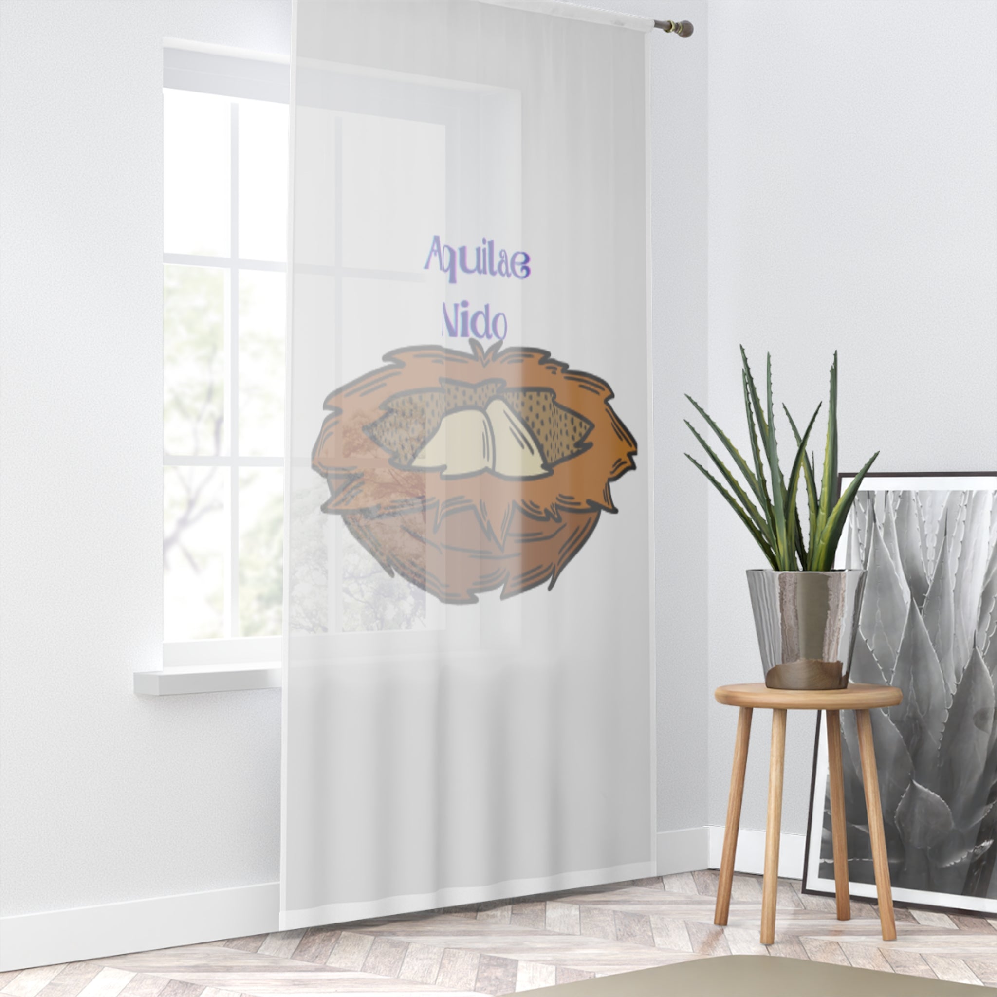 Eagle Nest Window Curtain | Bird Nest Illustration | Latin Text Aquilae Nido