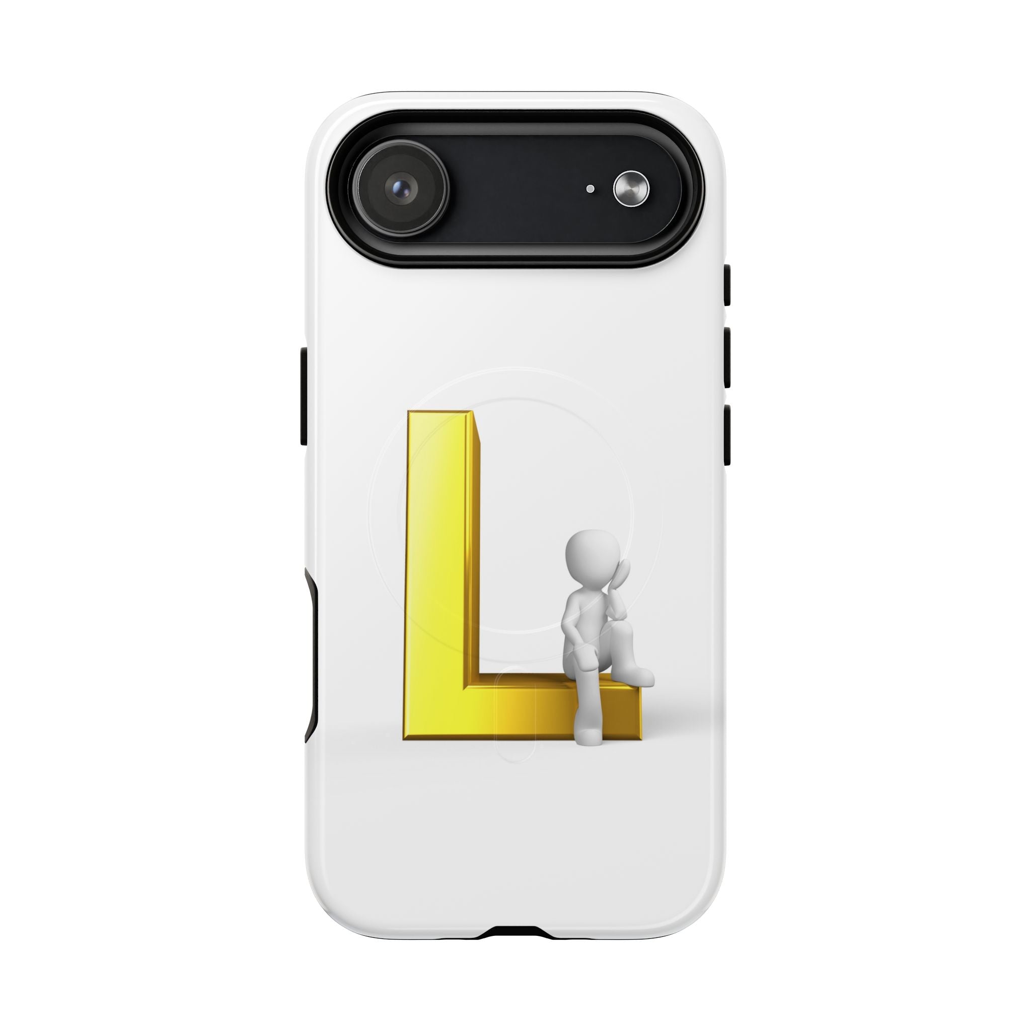 Yellow 3D Letter L with Sitting Figure phone case | Tough Magnetic Case