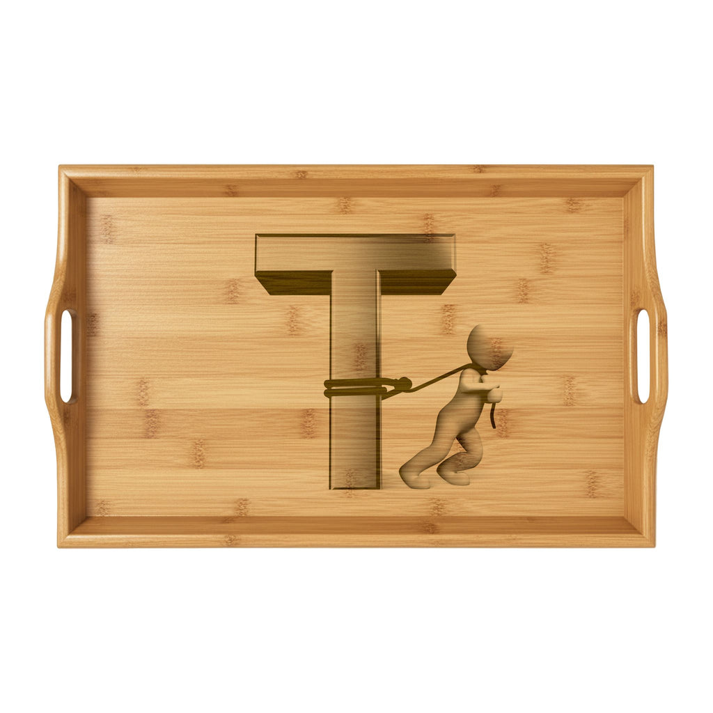 Monogram T Initial Engraved Bamboo Serving Tray | Personalized Letter Tray